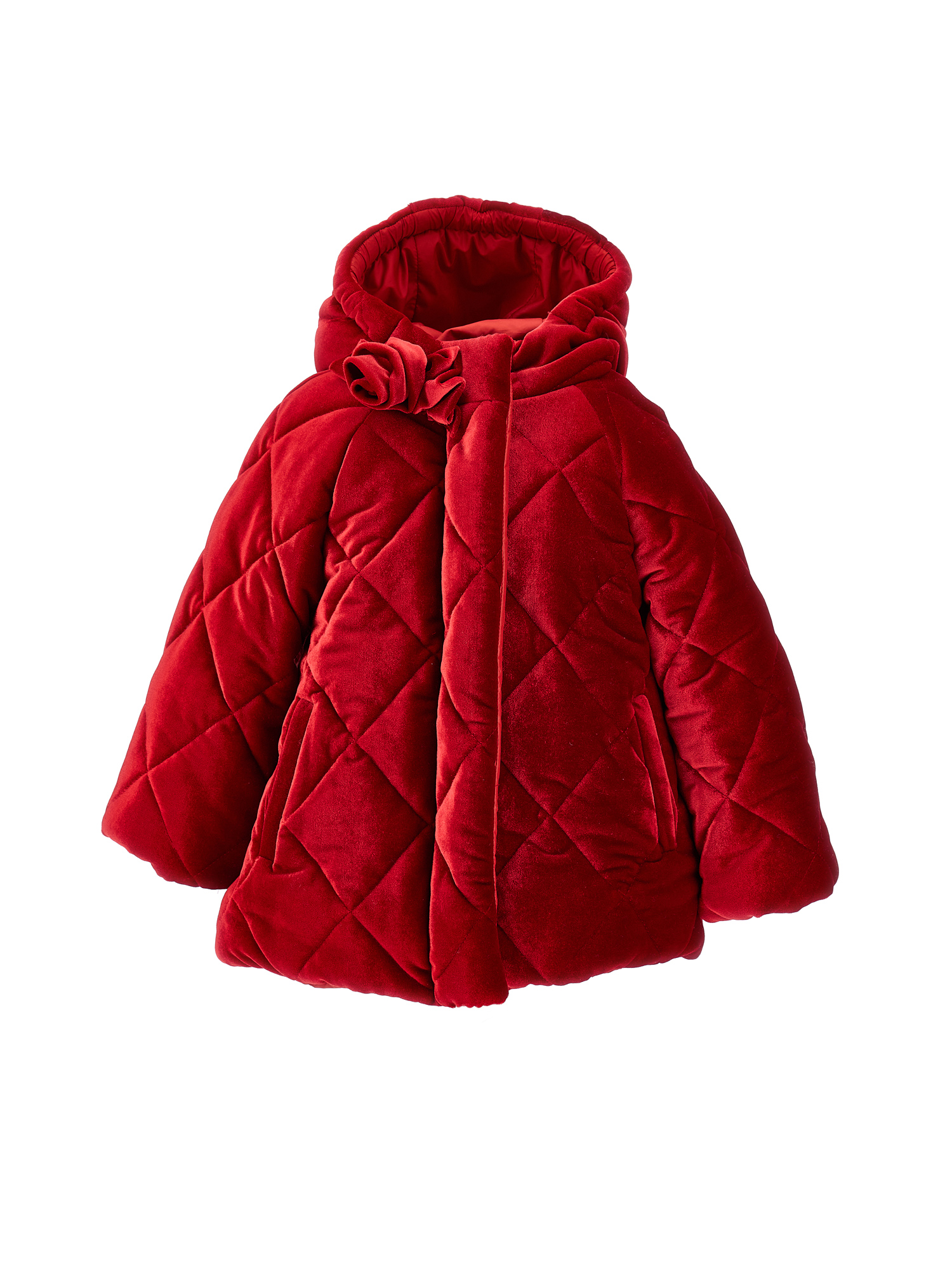 Monnalisa Quilted Chenille Down Jacket In Ruby Red