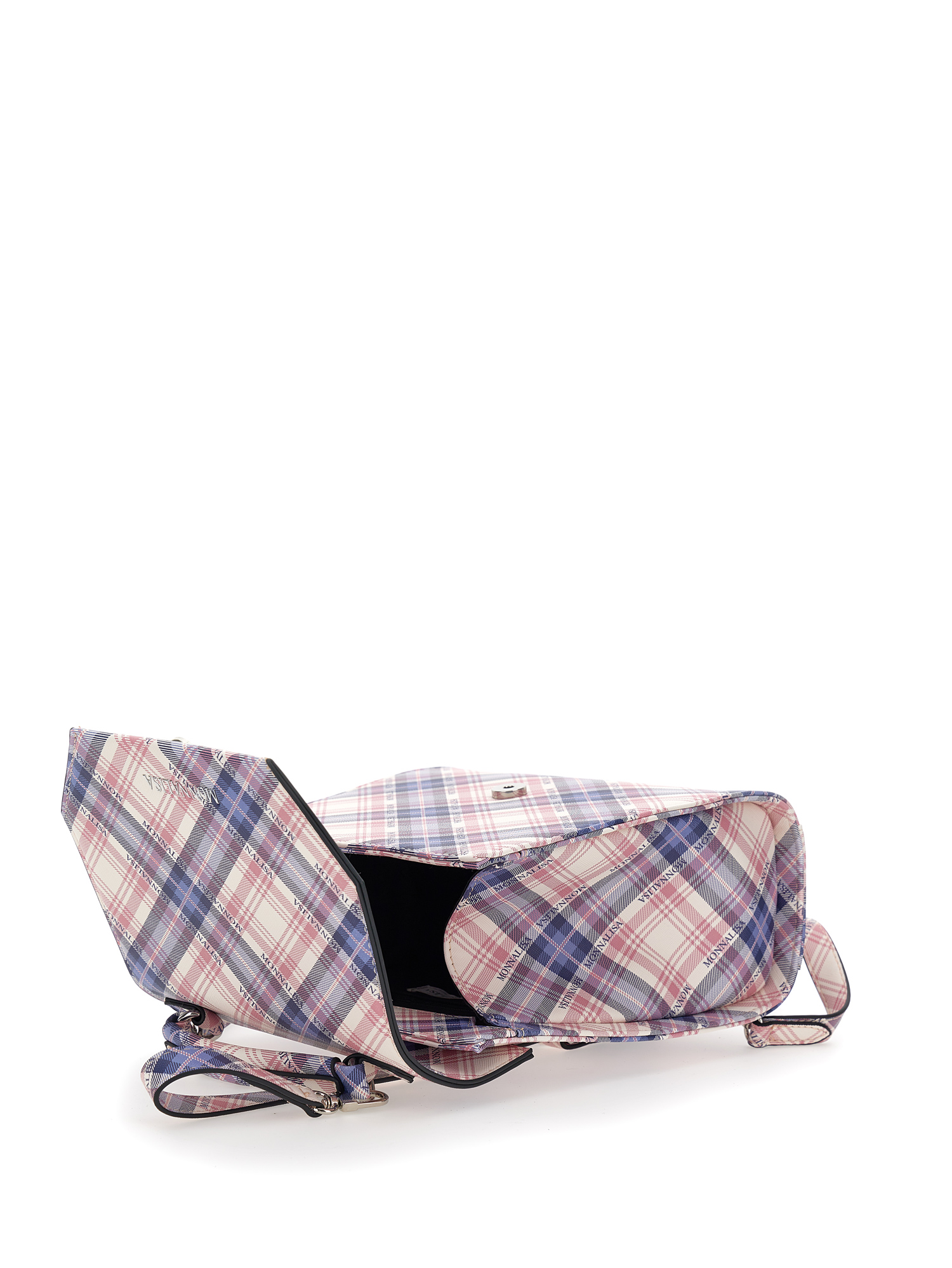 Monnalisa Tartan Fabric Backpack In Navy Blue + Cyclamen