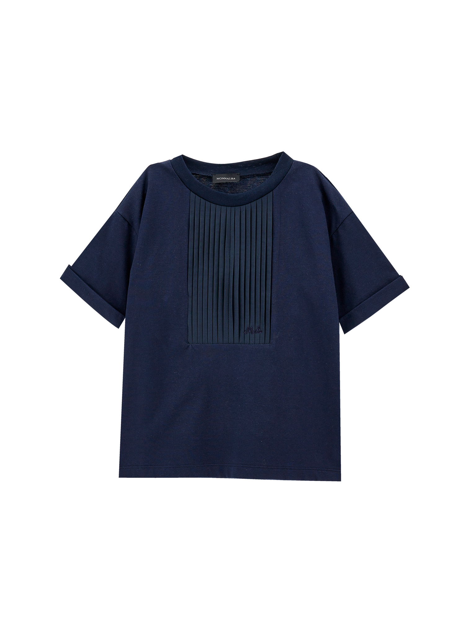 Monnalisa T-shirt With Plastron In Dark Blue