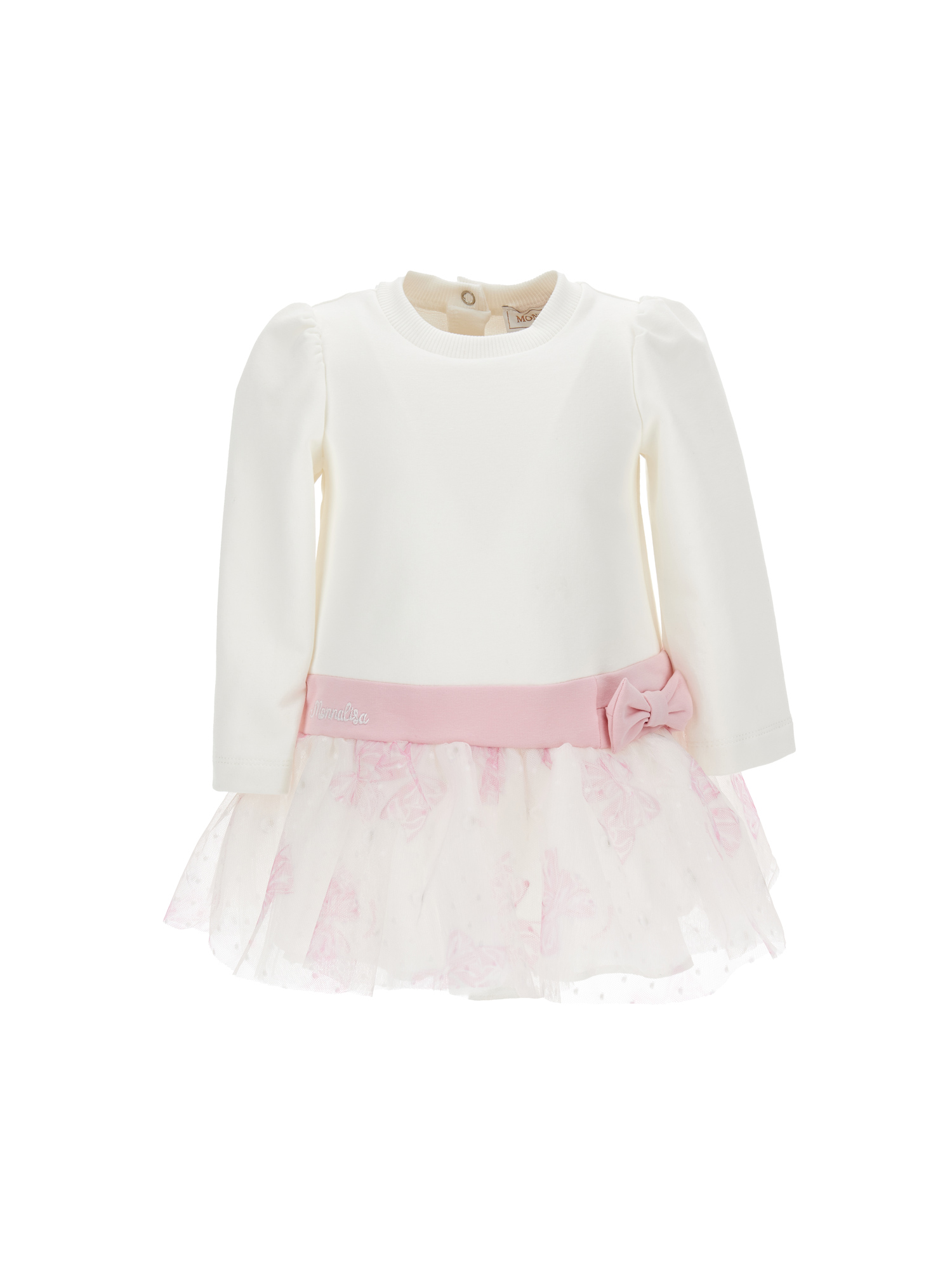 Monnalisa Babies' Girls Ivory & Pink Cotton Bow Dress In Cream