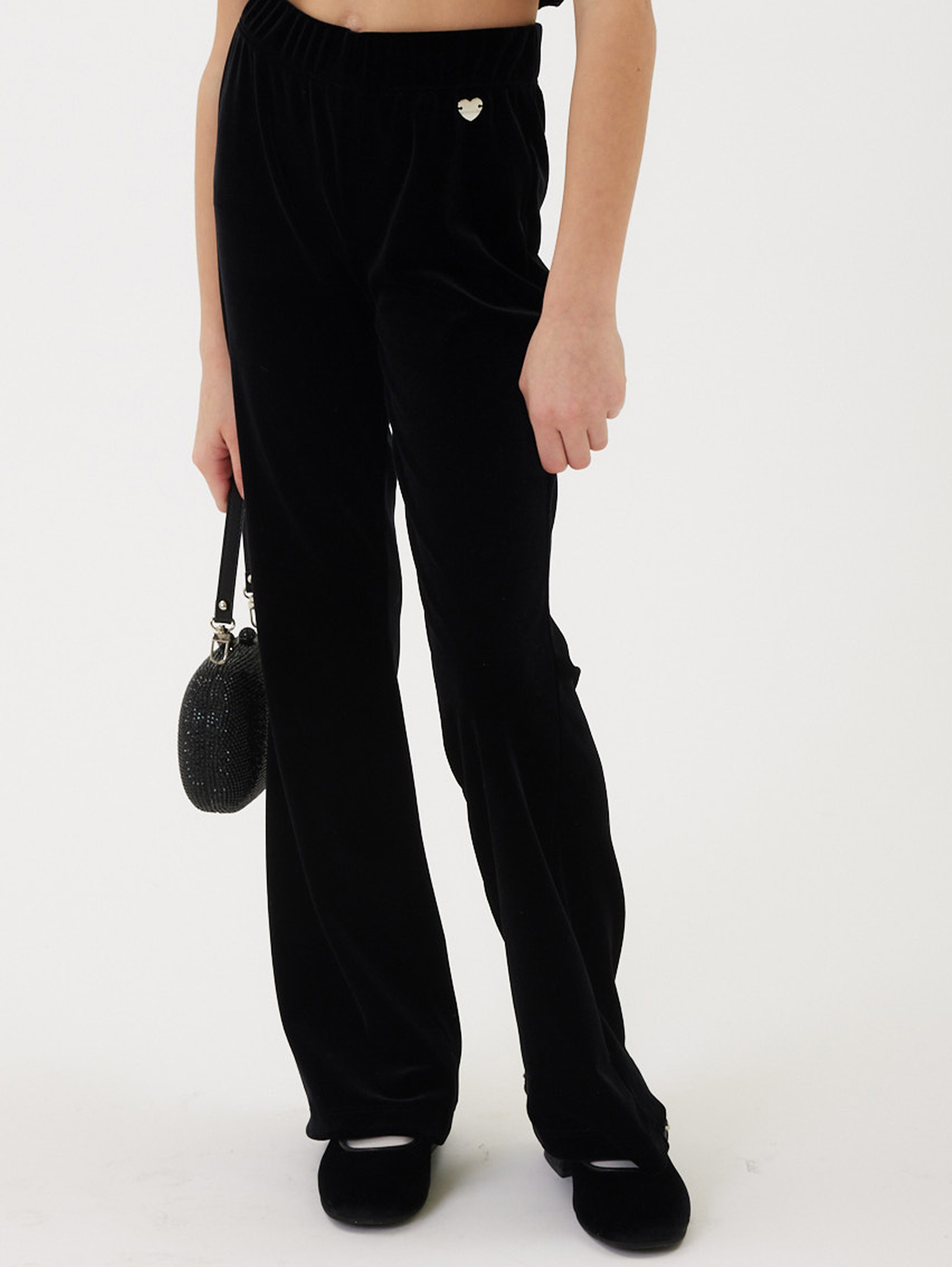 Monnalisa Warp-knit Chenille Trousers In Black