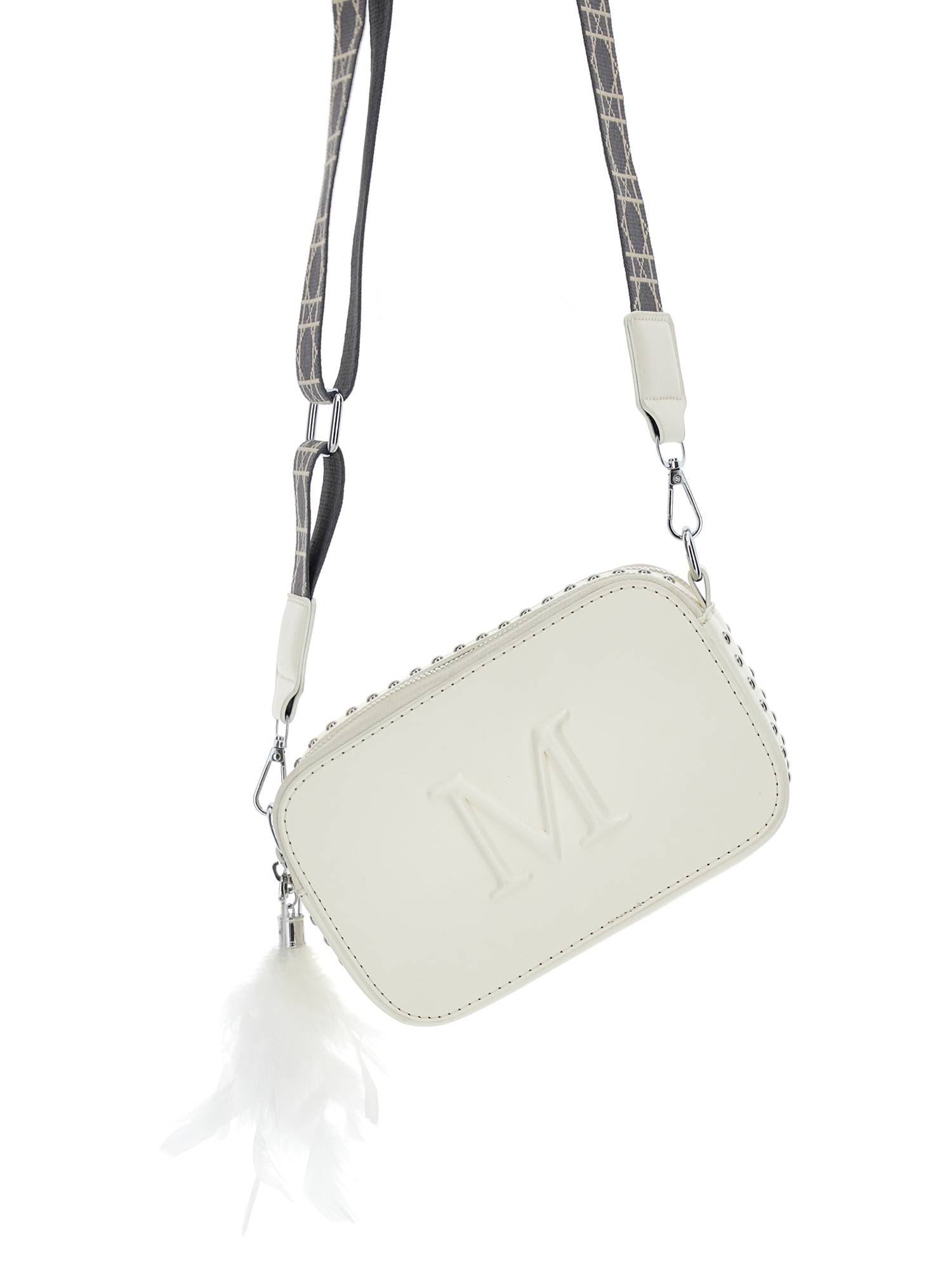 Monnalisa Iconic Logo And Feathers Bag In Cream