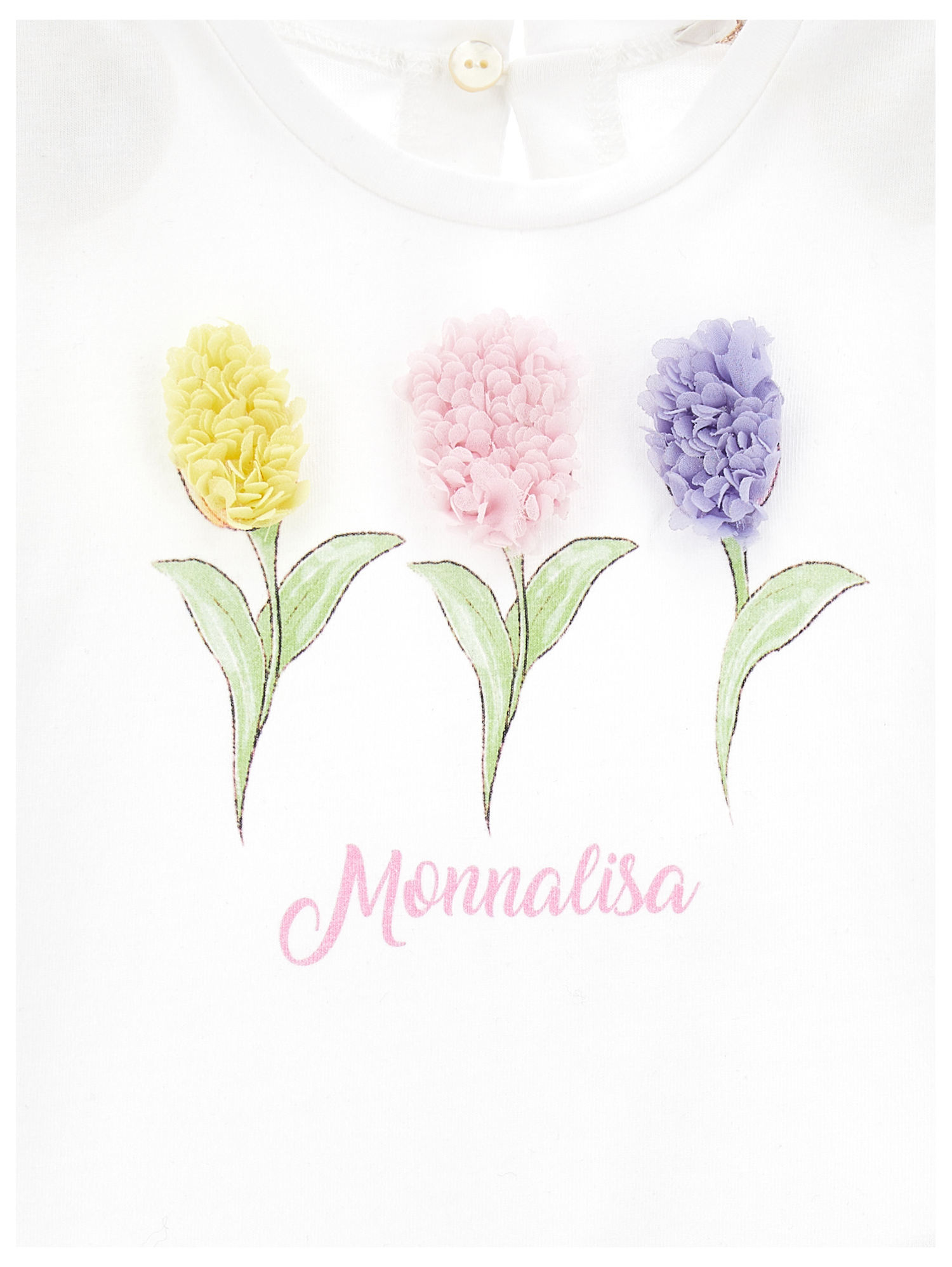 Shop Monnalisa Cotton T-shirt With Tulip Print In Tulle In White