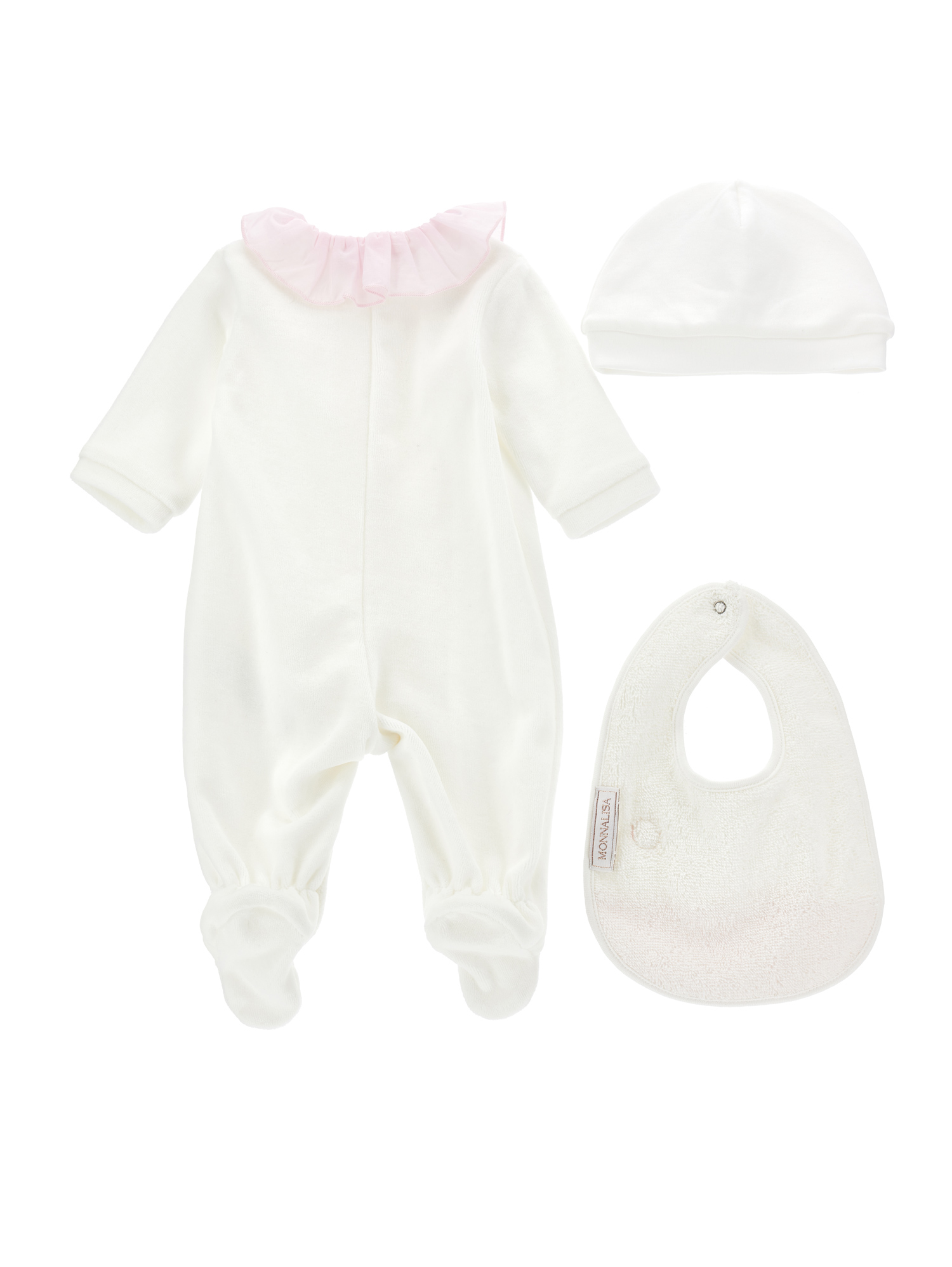 Monnalisa All-in-one, Hat And Bib Set (1-9 Months) In Cream + Pink