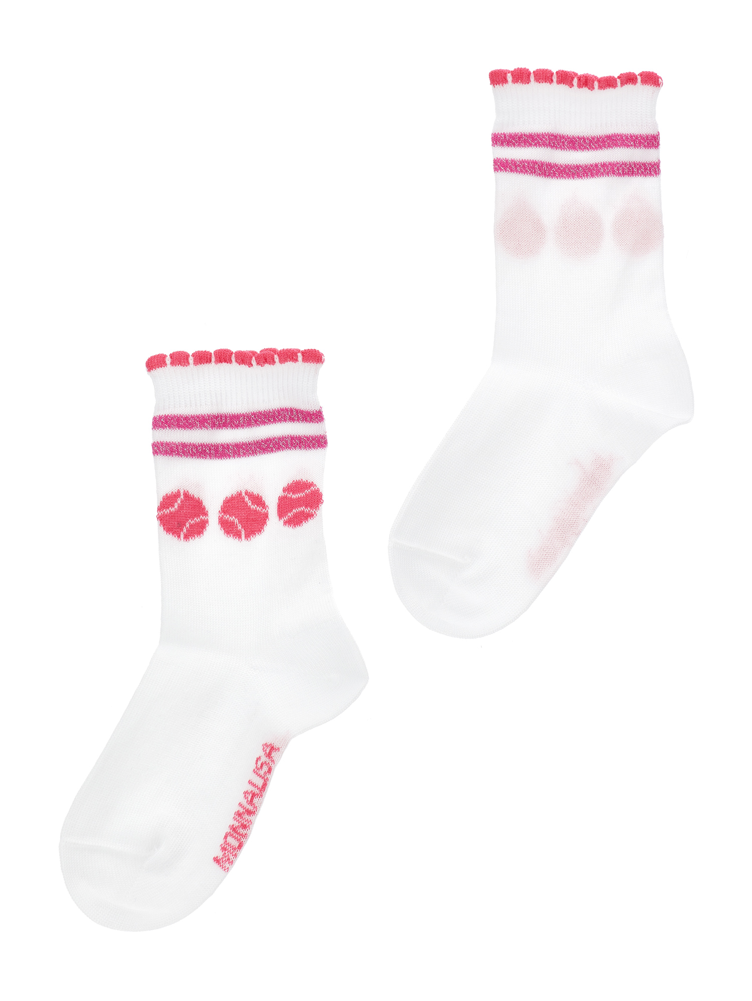 Monnalisa Set Of Scottish Thread Tennis Socks In White + Cherry Red