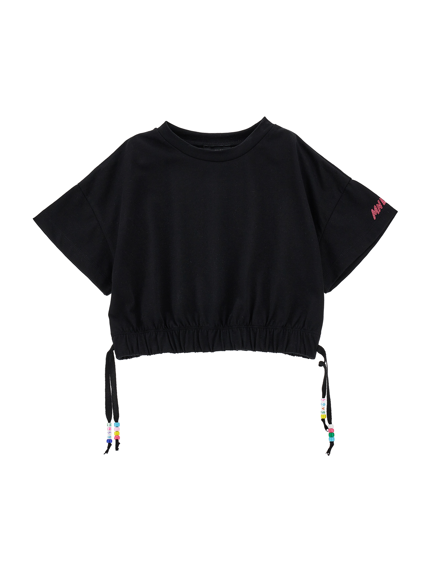 Monnalisa Cropped T-shirt With Beads In Black