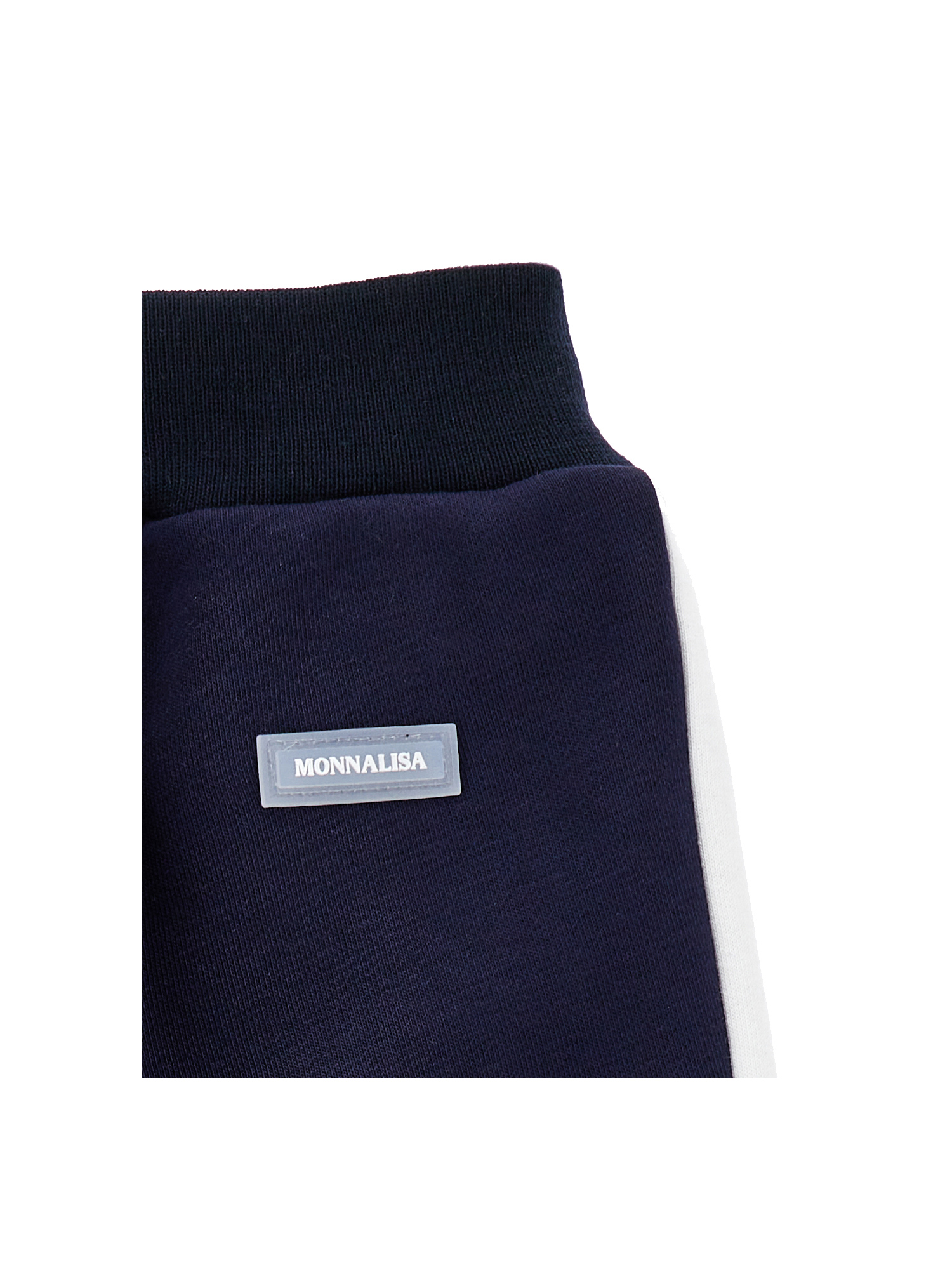 Monnalisa Two-tone Fleece Trousers In Blue + Cream