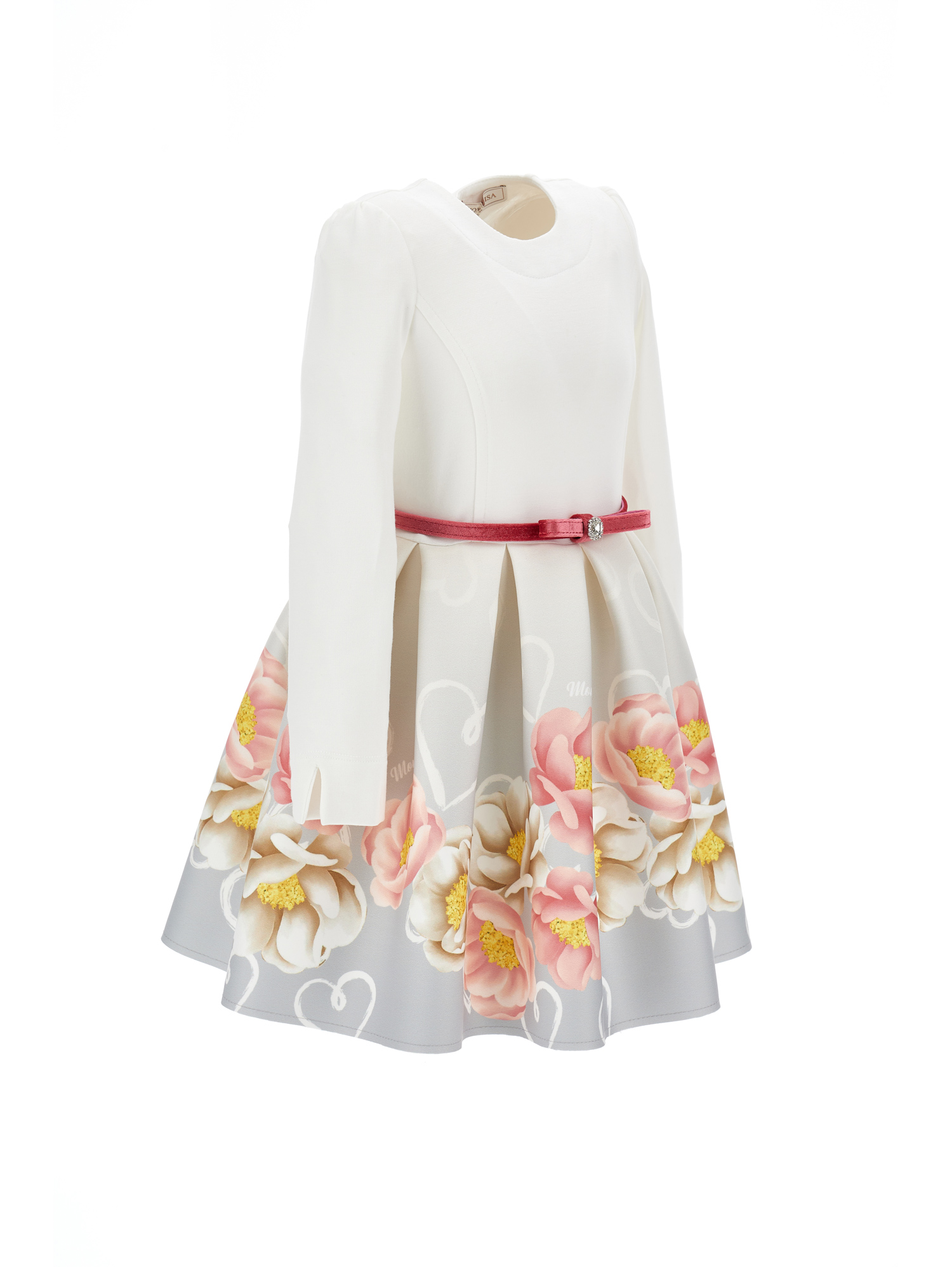 Shop Monnalisa Neoprene Dress With Belt In Grey + Cream