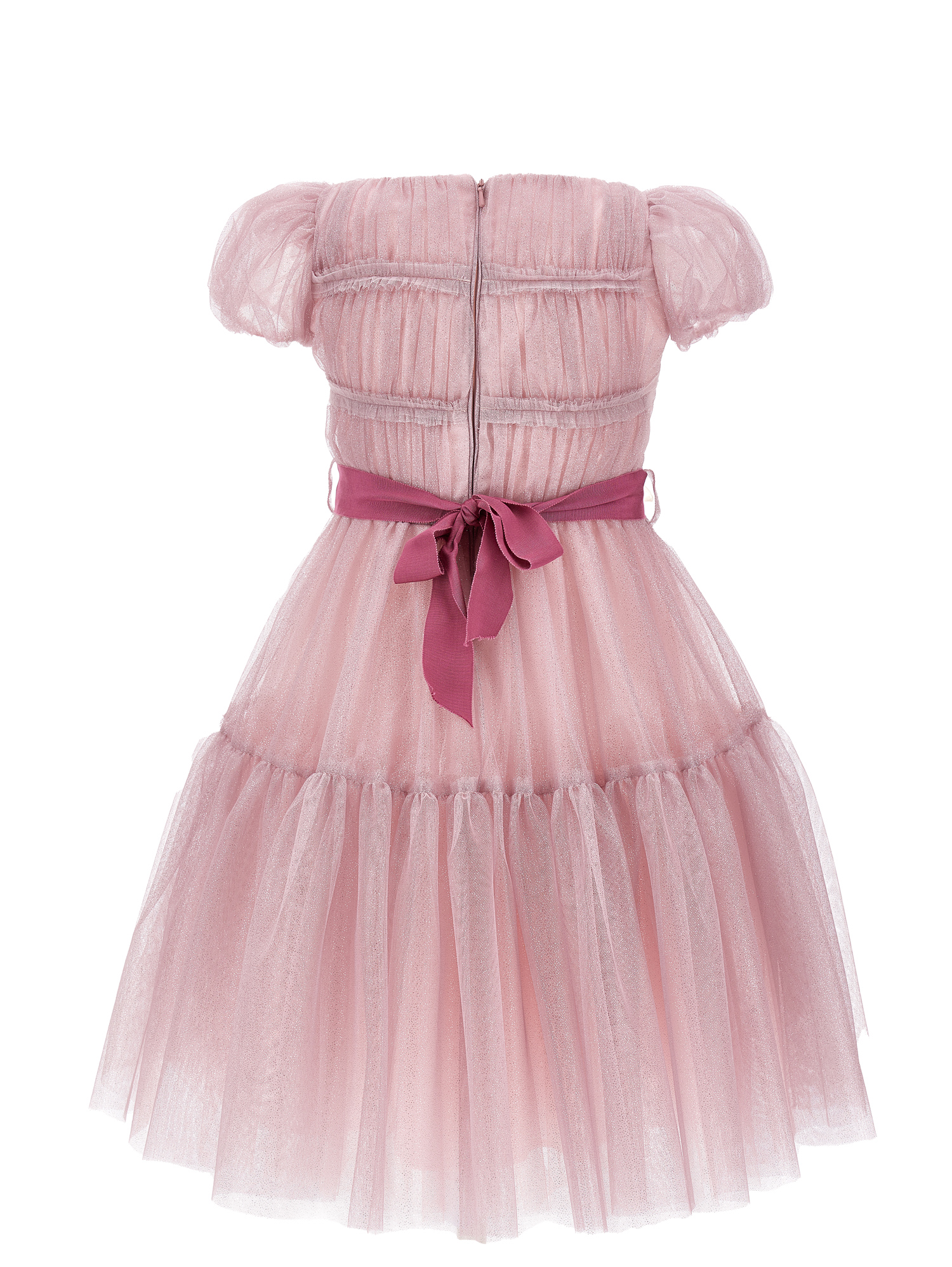 Monnalisa Glitter-detail Tulle Dress In Onion + Silver