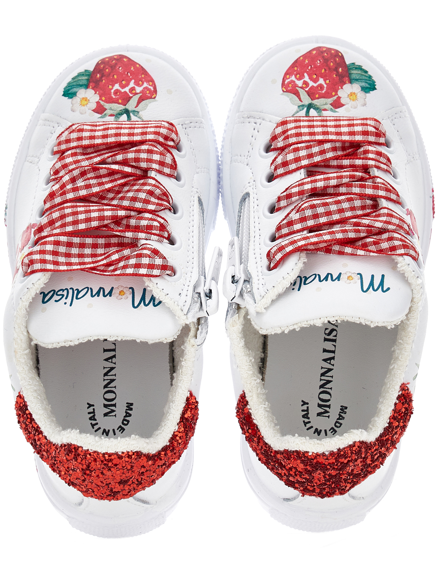 Shop Monnalisa Strawberry Print Sneakers In White + Red