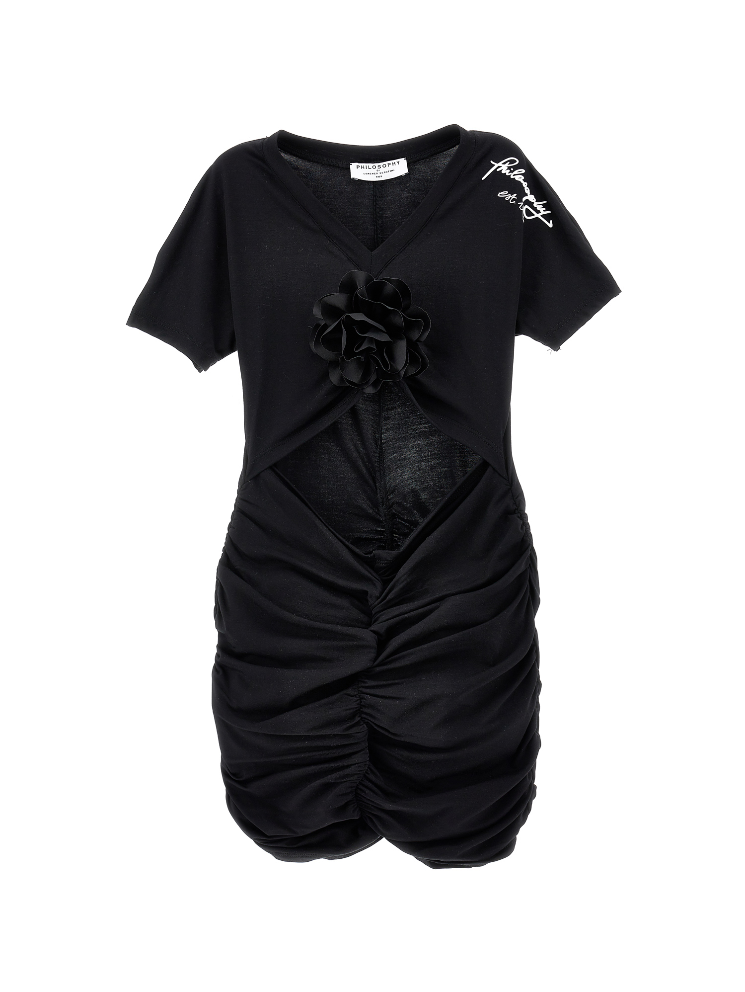 Philosophy Di Lorenzo Serafini Philosophy Kids  Mini Dress With Flower Brooch In Black