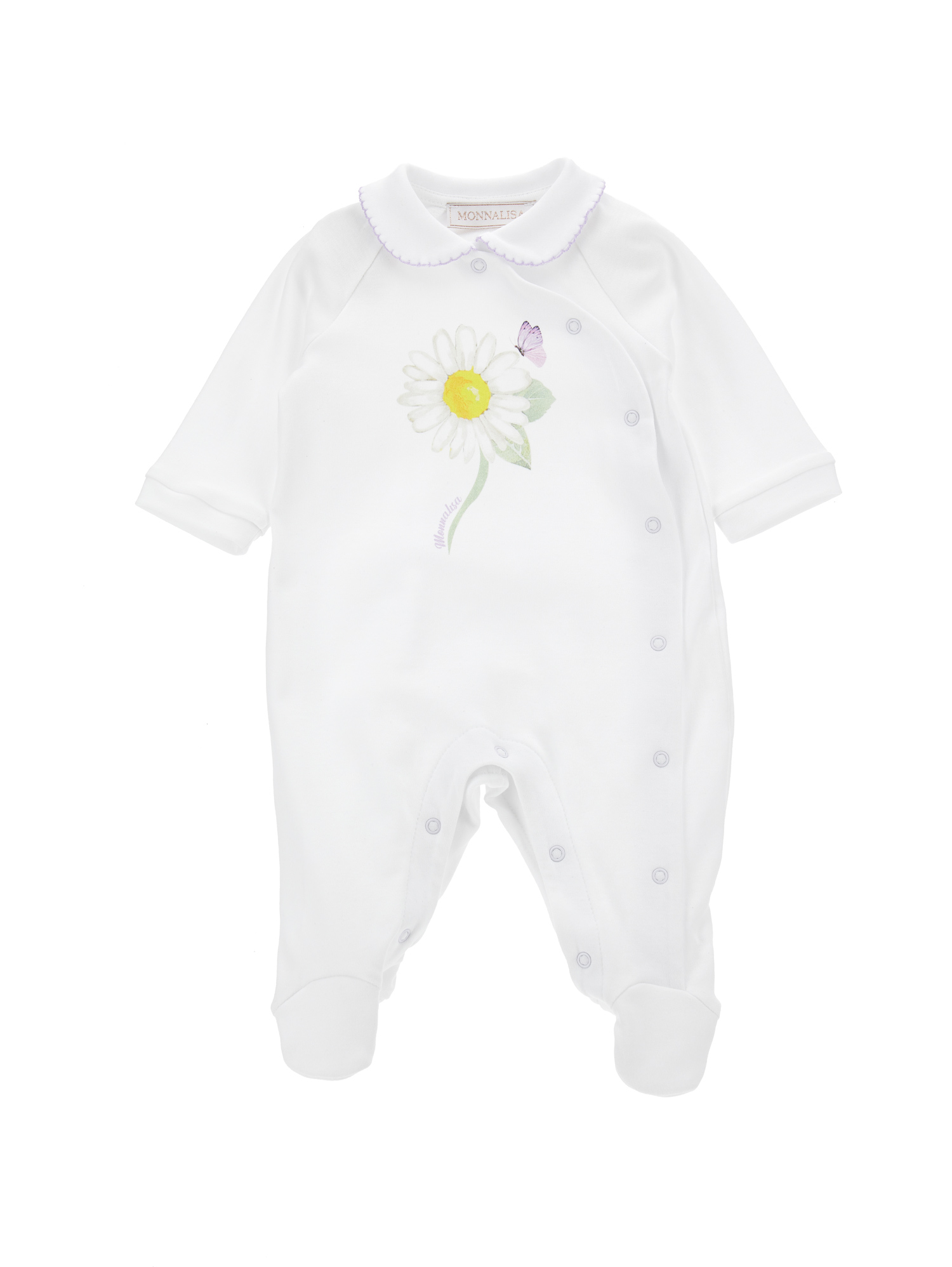 Monnalisa Babies'   Daisy Cotton Playsuit With Collar In White