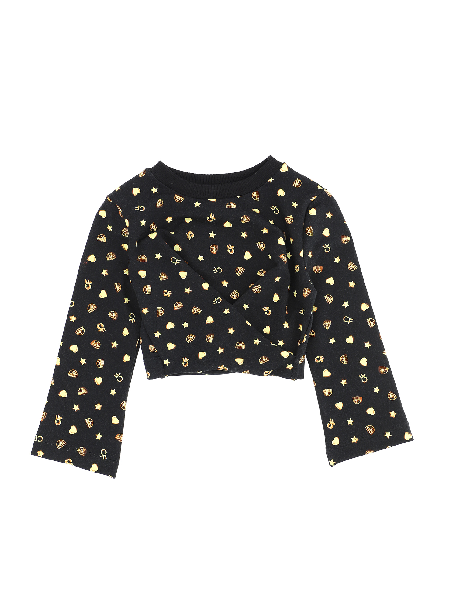 Chiara Ferragni Kids'   Cf Gold Criss-cross Cropped Sweatshirt In Black