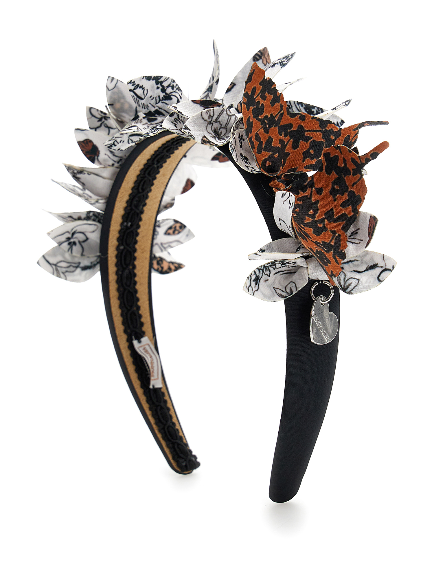 Shop Monnalisa Headband With Printed Butterflies In Cream + Black