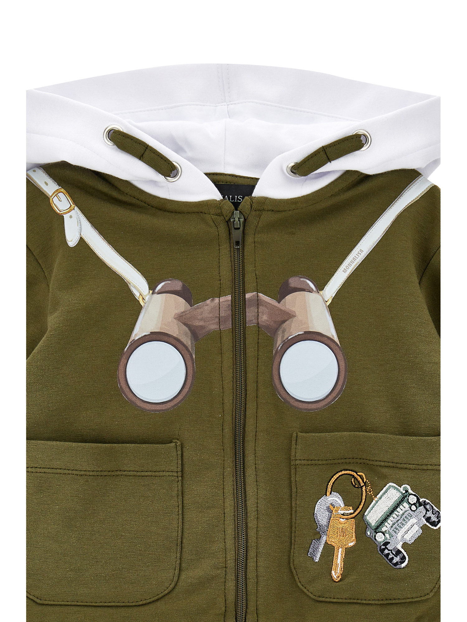 Monnalisa Binocular Print Hoodie In Sage Green + White