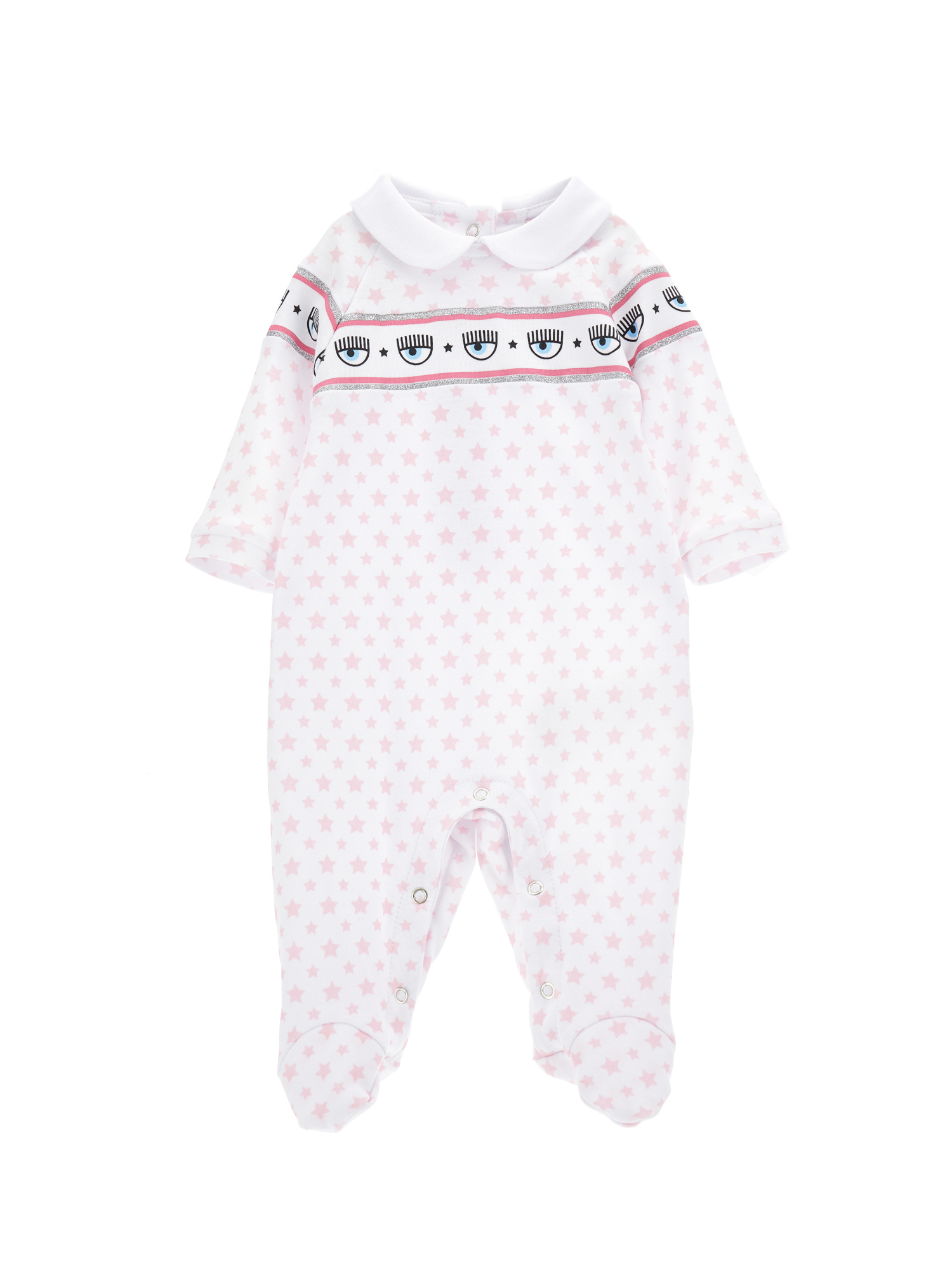 Chiara Ferragni Kids'   Maxilogomania Cotton Playsuit In White + Rosa Fairytale