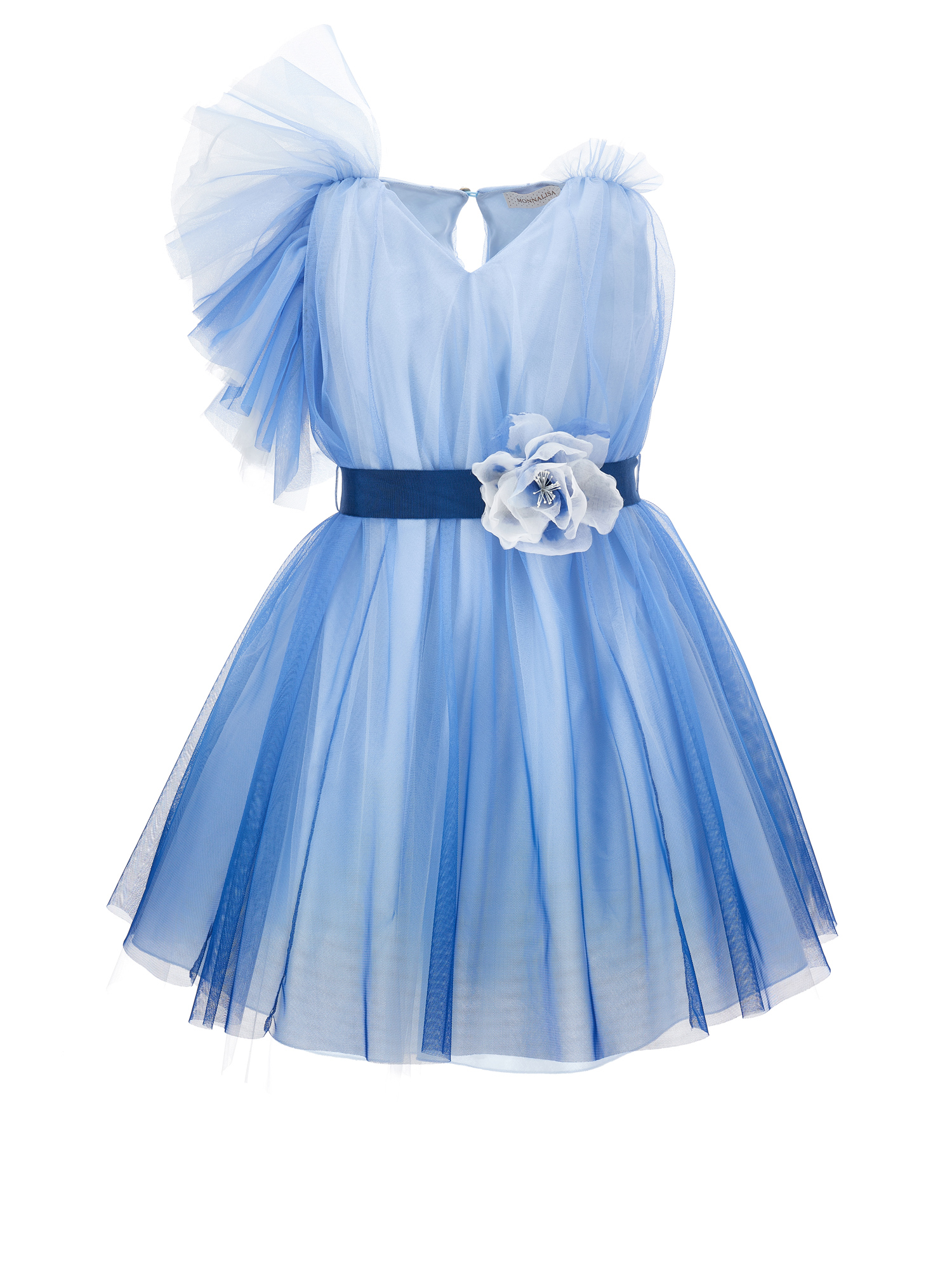 Monnalisa Kids'   Degradé Tulle Dress In Cream + Electric Blue