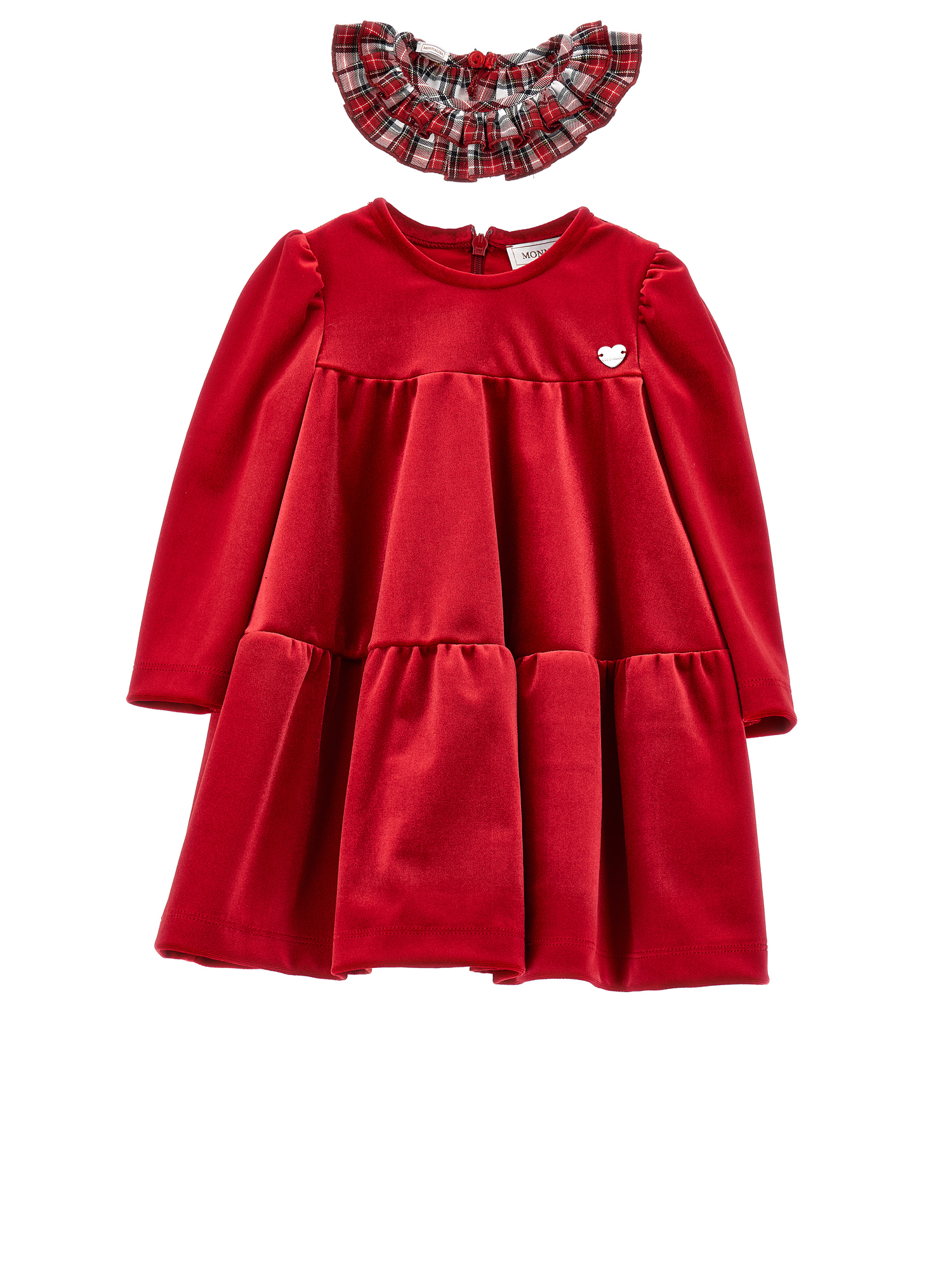Monnalisa Tartan Collar Chenille Dress In Ruby Red