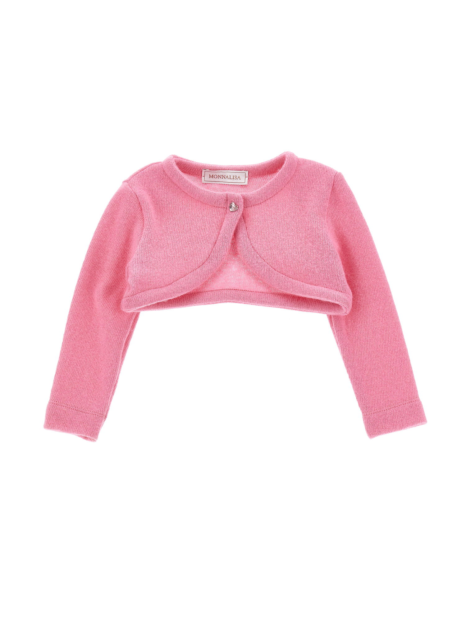 Monnalisa Merino Wool Cardigan In Bright Peach Pink