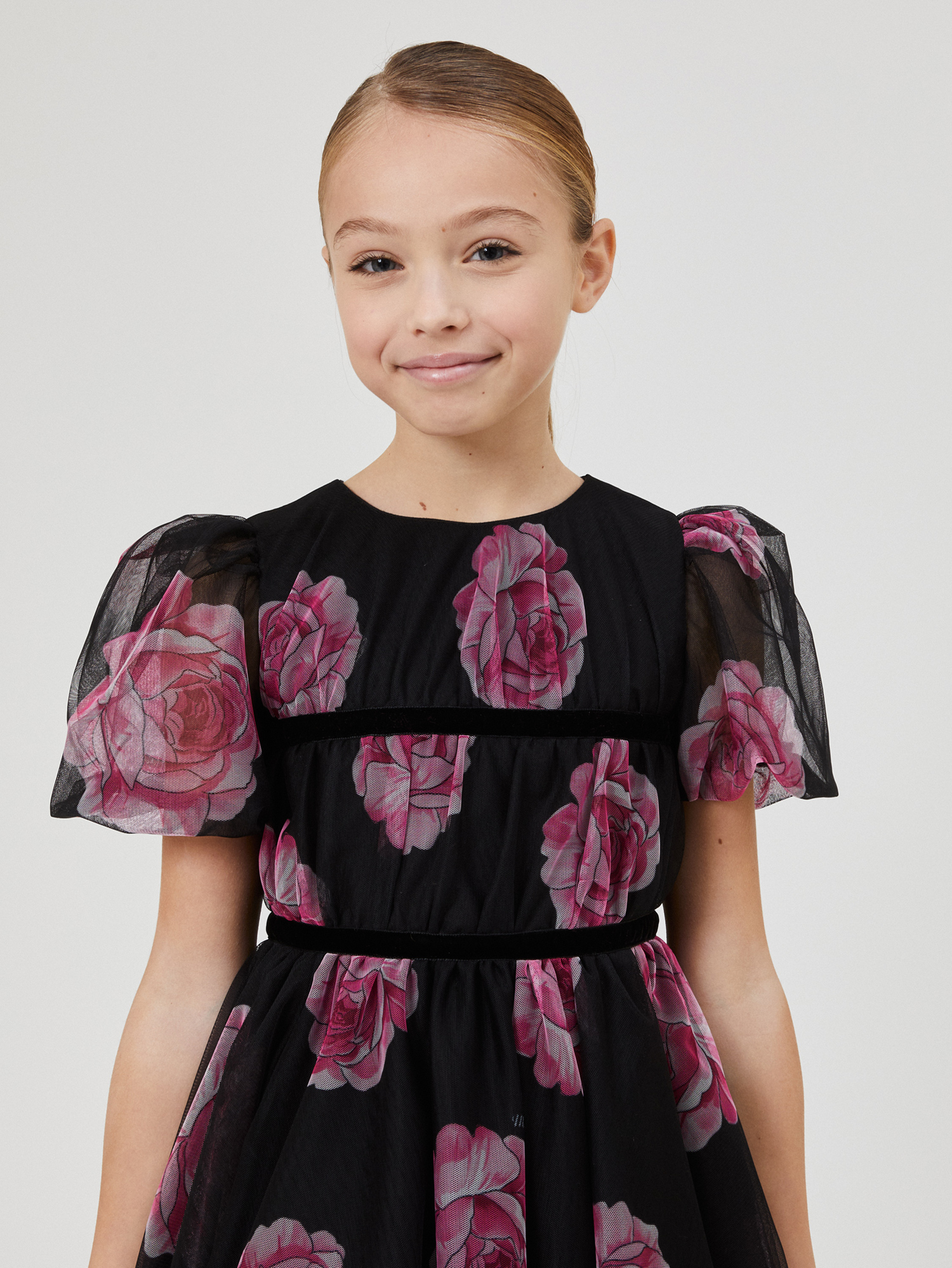 Shop Monnalisa Tulle And Rose Dress In Black