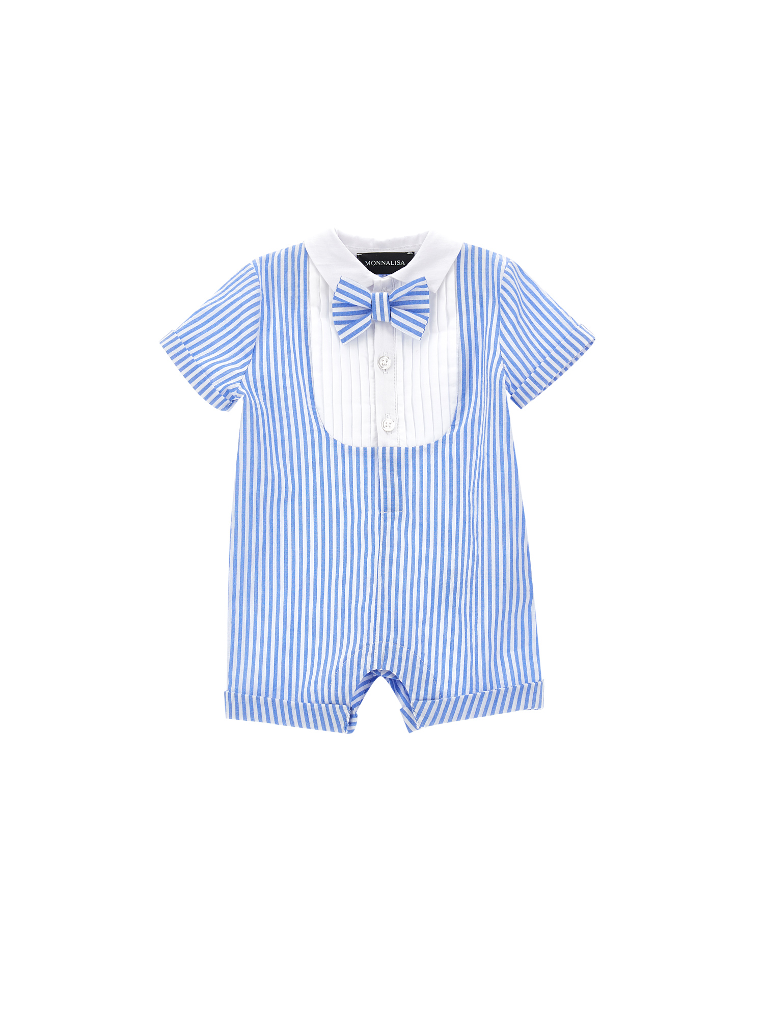 Monnalisa Romper With Bow Tie In Cloud + White