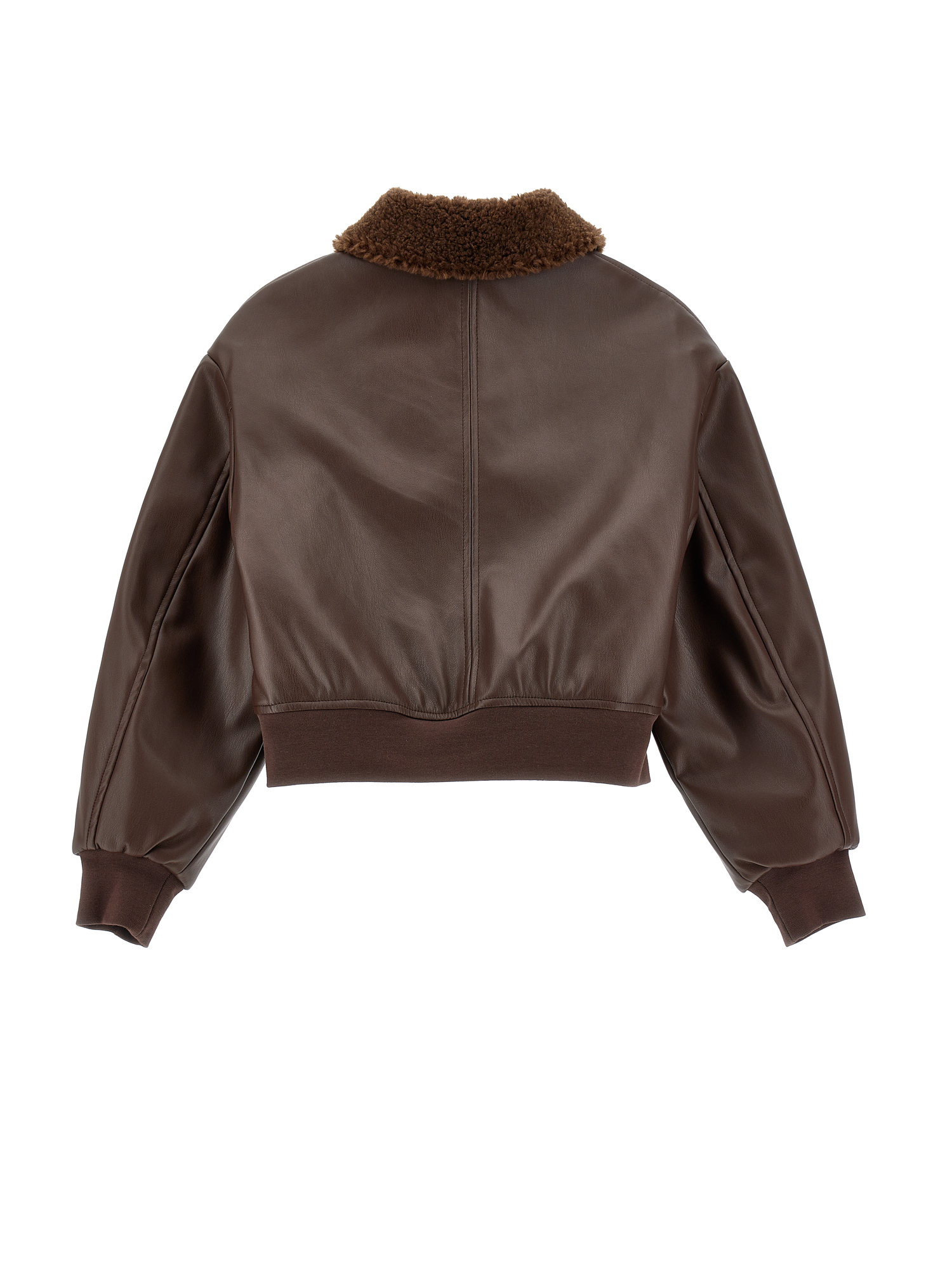 Monnalisa Coated Fabric Bomber Biker Jacket In Dark Brown