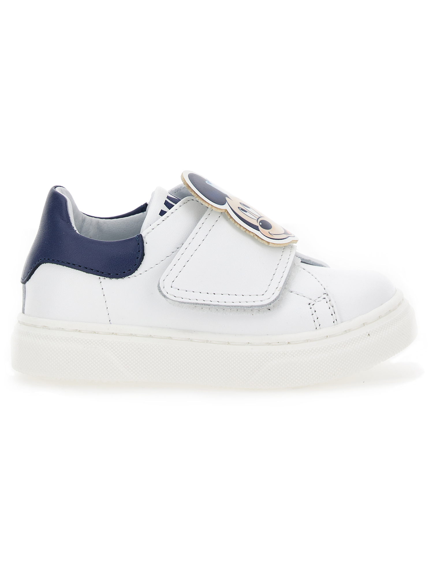 Monnalisa Leather Sneakers With Mickey In White + Blue