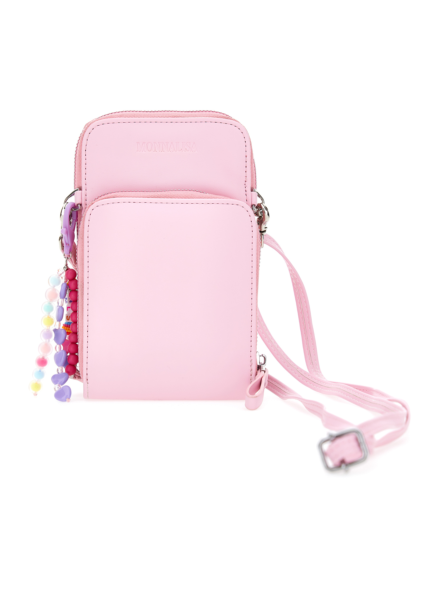 Monnalisa Babies'   Technical Fabric Shoulder Bag With Charm In Bright Peach Pink