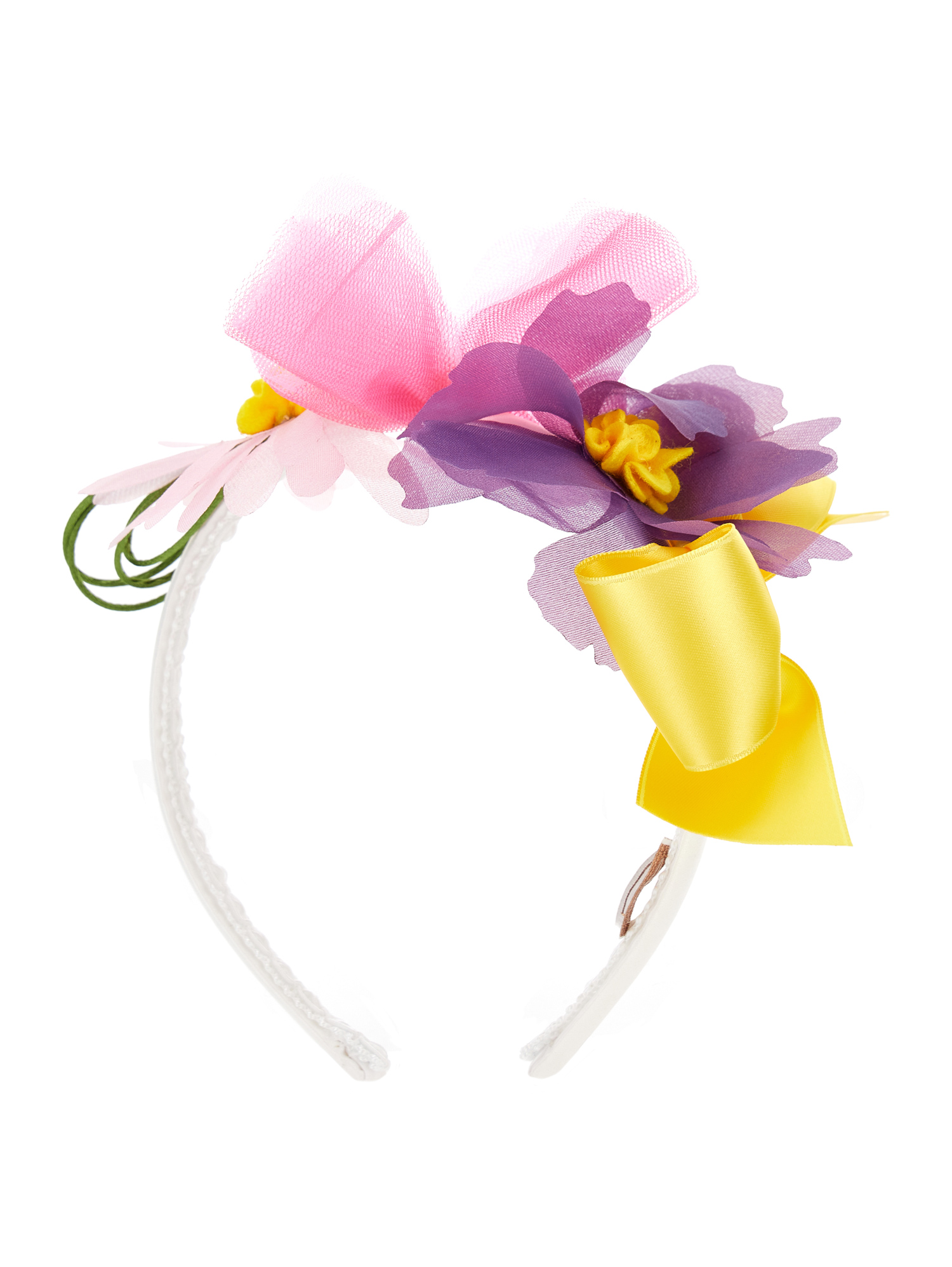 Monnalisa Hairband With Organza Flowers In Multicolor