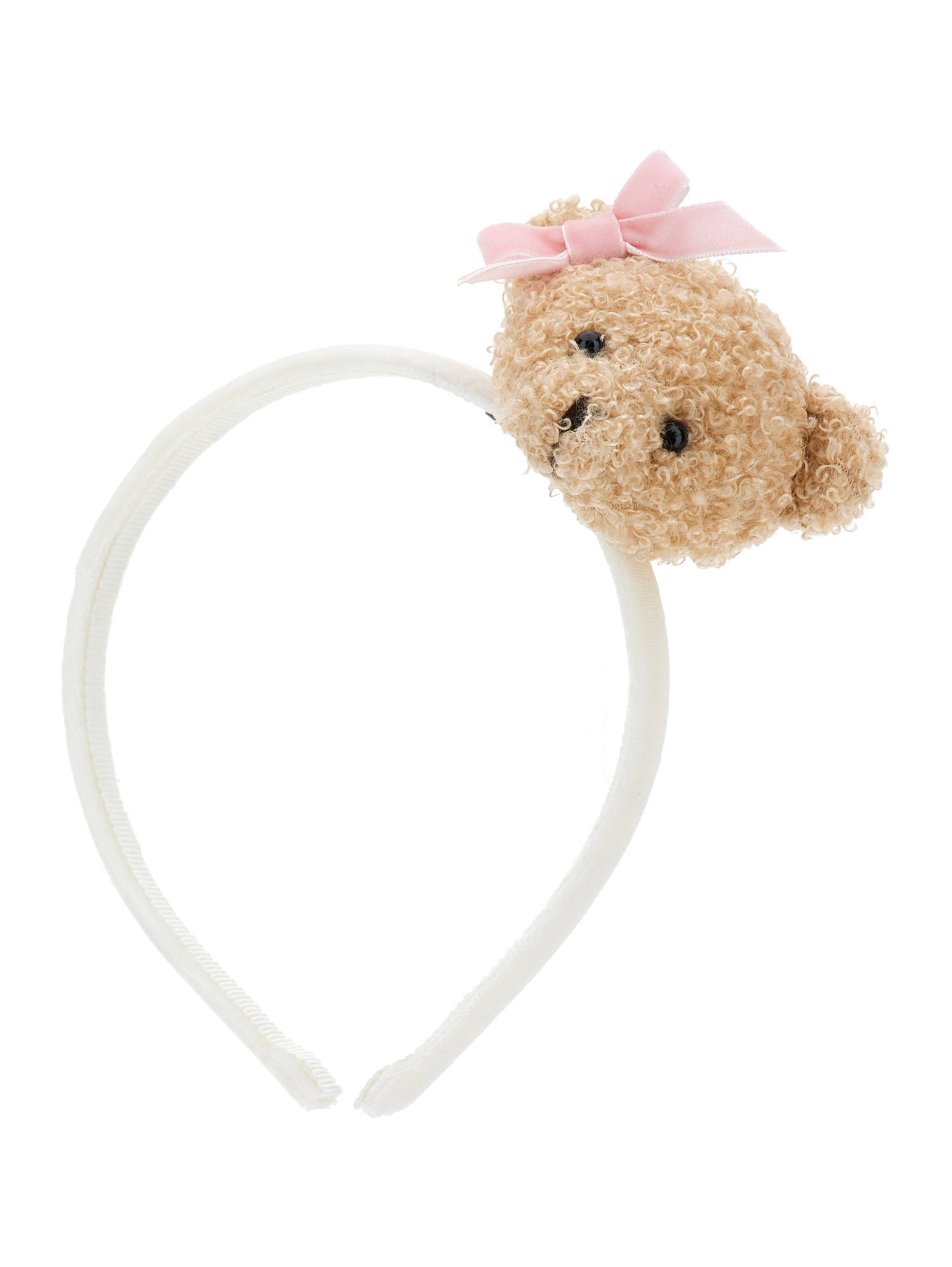 Shop Monnalisa Velvet Headband With Teddy Bear In Rosa Fairy Tale