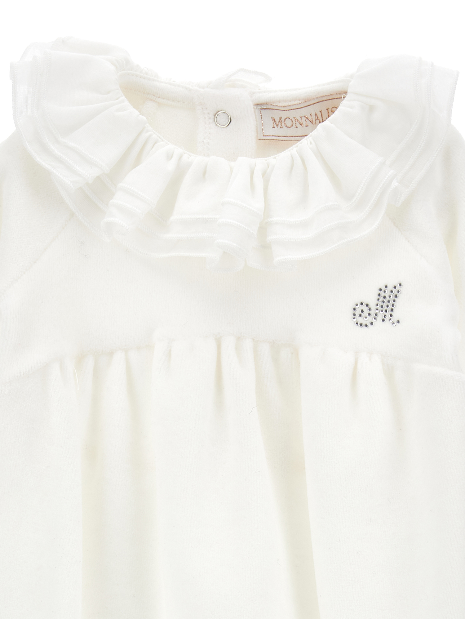 Shop Monnalisa Chenille Playsuit With Muslin Collar In Cream