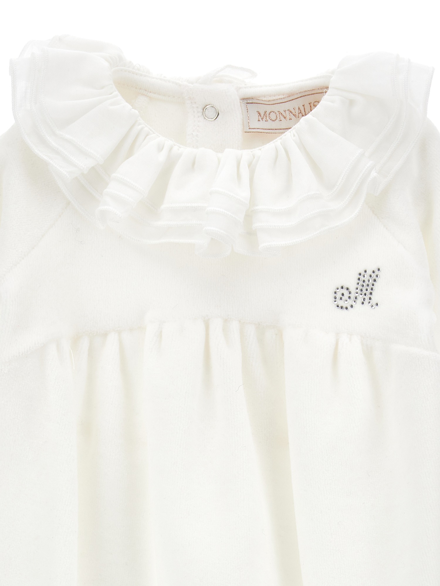 Monnalisa Ruffle-collar Cotton Onesie In Cream