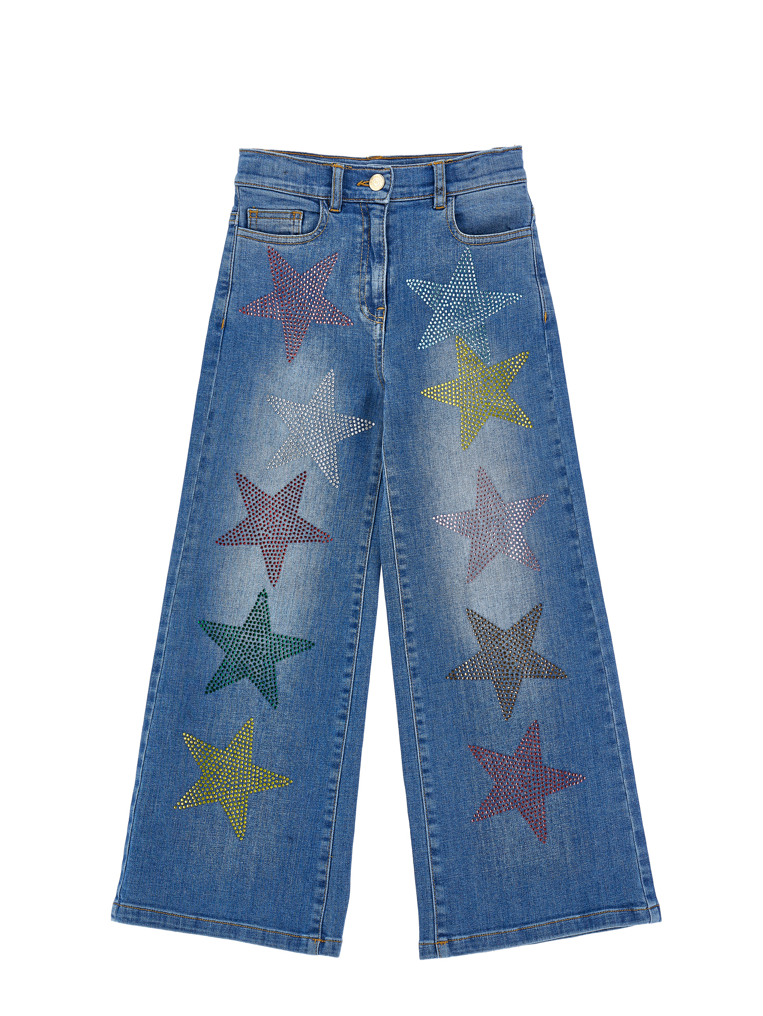 Monnalisa Kids'   Palazzo-style Jeans With Stars In Blu Stone Denim