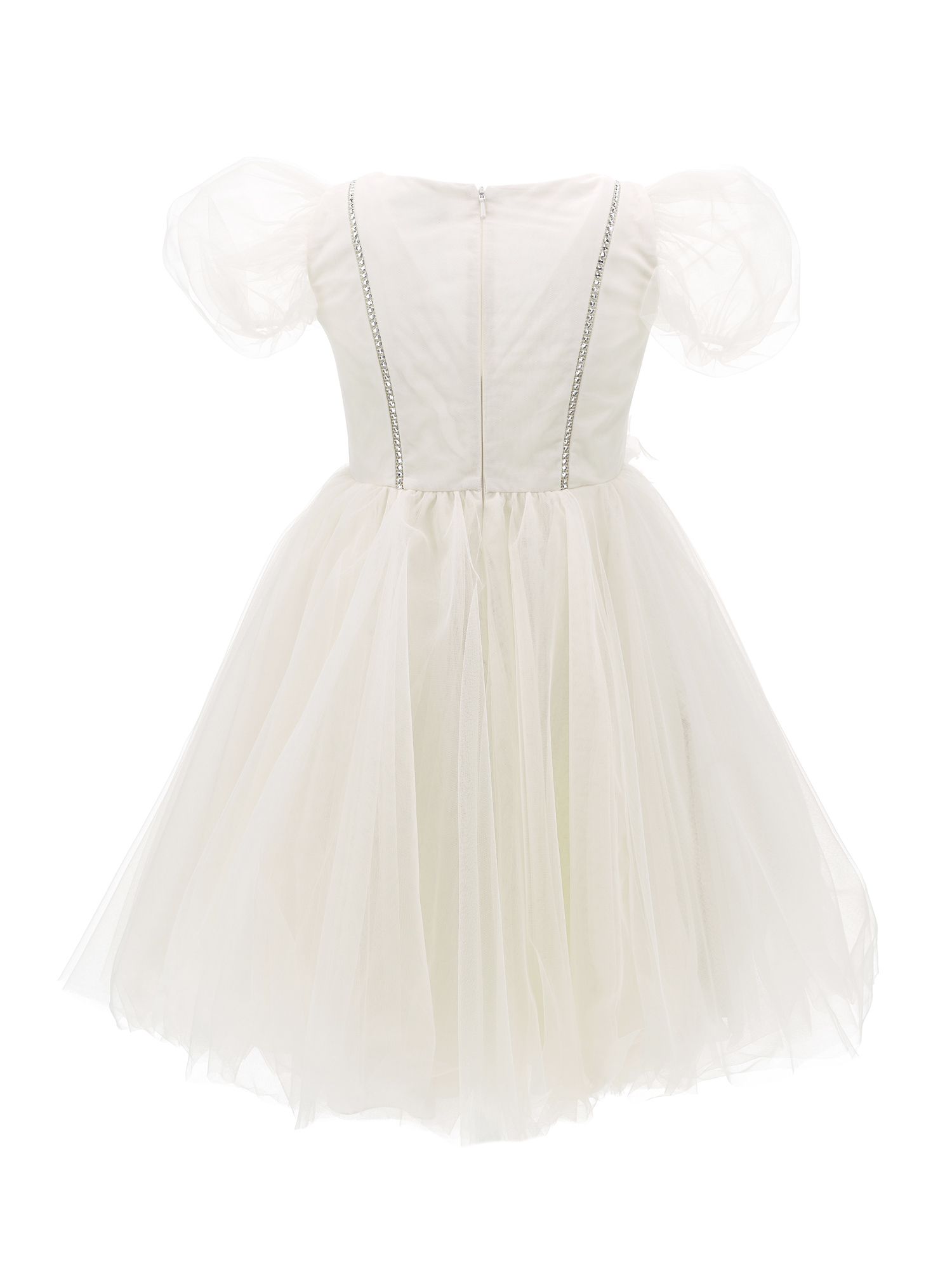 Shop Monnalisa Sunset Dress With Silk-touch Tulle In Cream