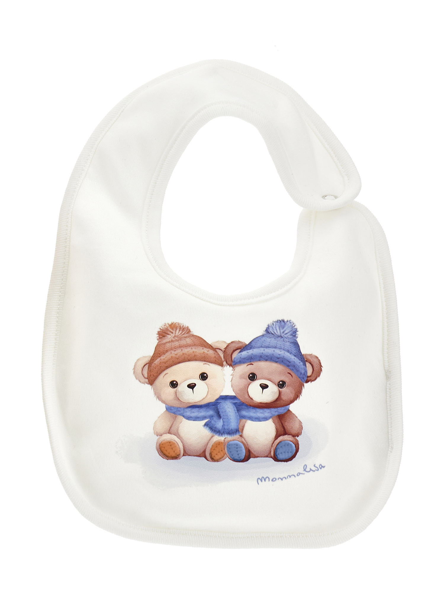 Monnalisa Cotton Teddy Bear Bib In Cream
