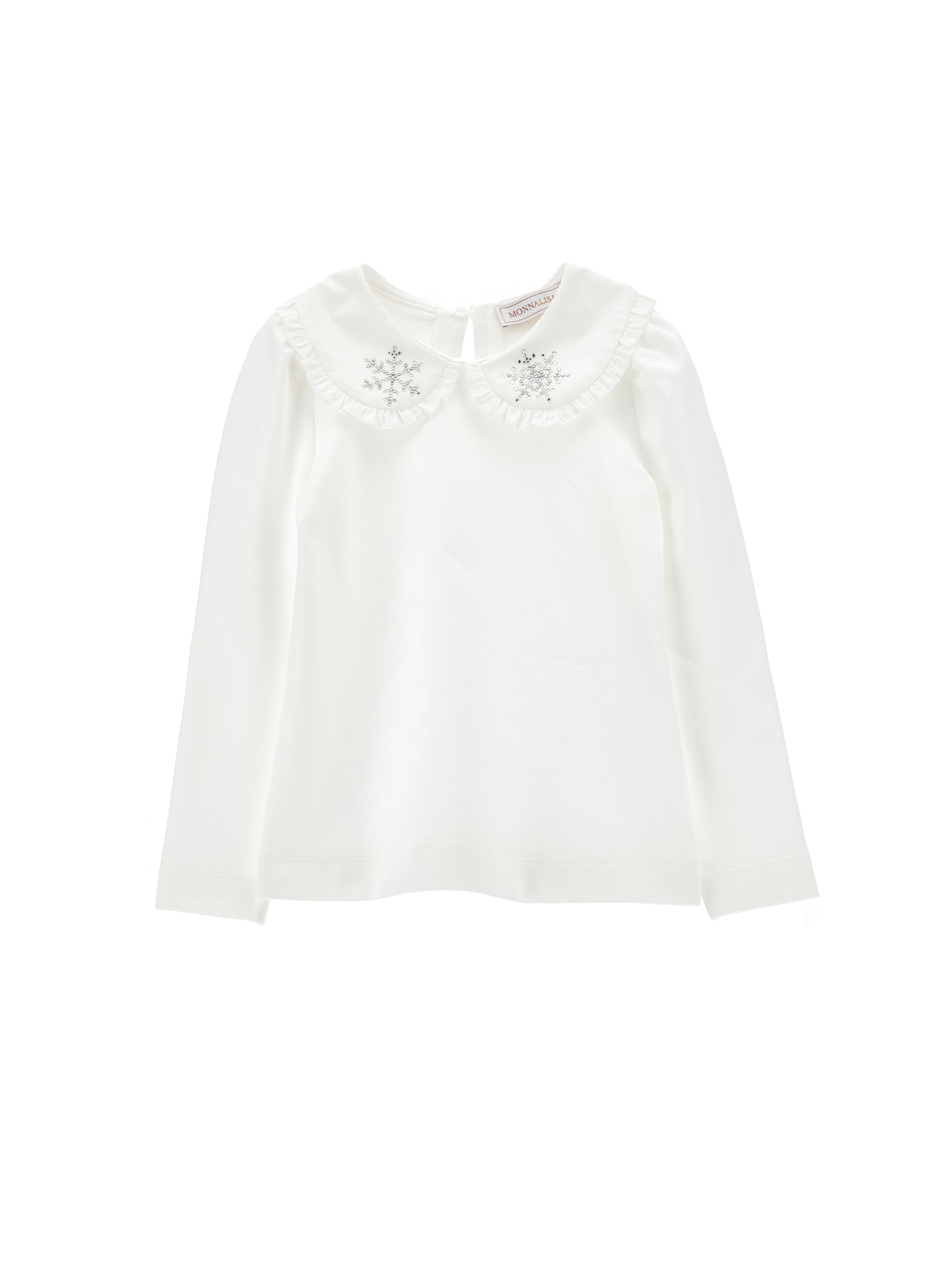 Monnalisa Jersey Shirt With Rhinestones In Cream