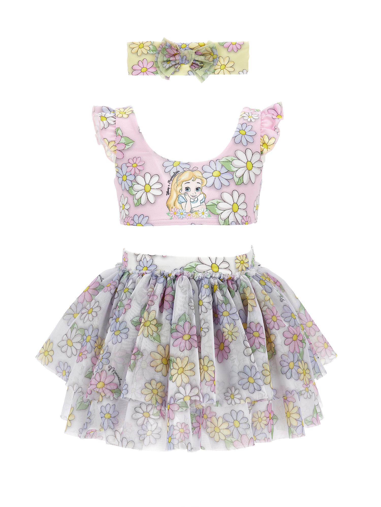 Monnalisa Alice Beachwear Set In Rosa Fairy Tale