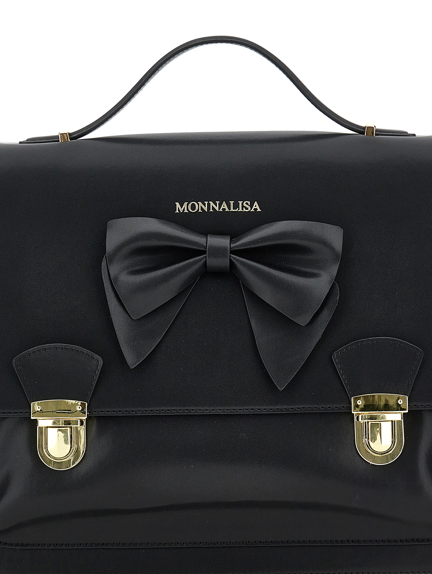 Shop Monnalisa Regenerated Leather Satchel With Bow In Black