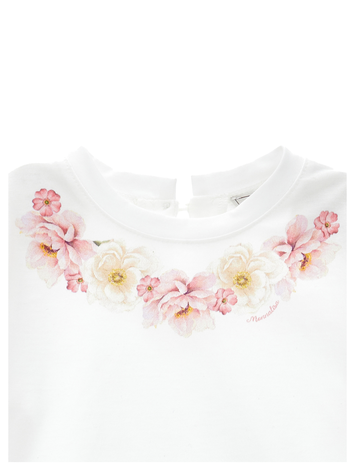 Monnalisa T-shirt With Embroidered Flowers In White