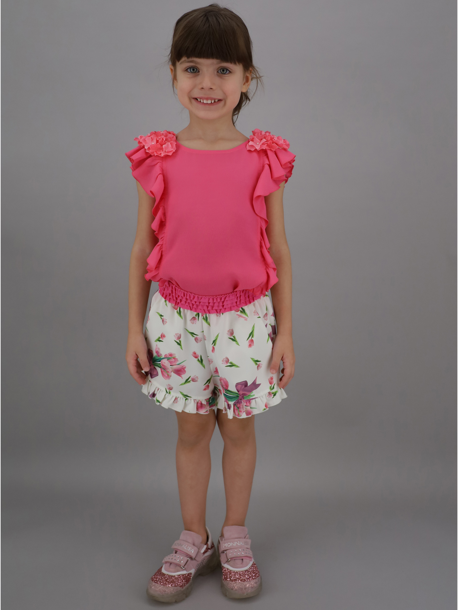 MONNALISA BLOUSE WITH FLOWERS AND RUCHES
