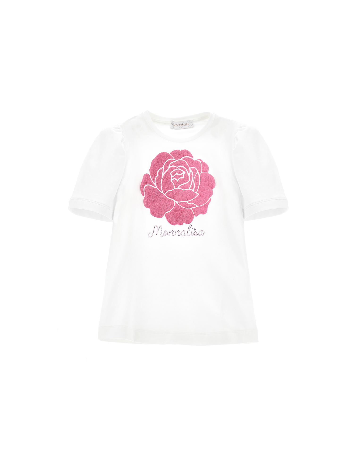 Monnalisa Kids'   T-shirt With Glitter Rose In White