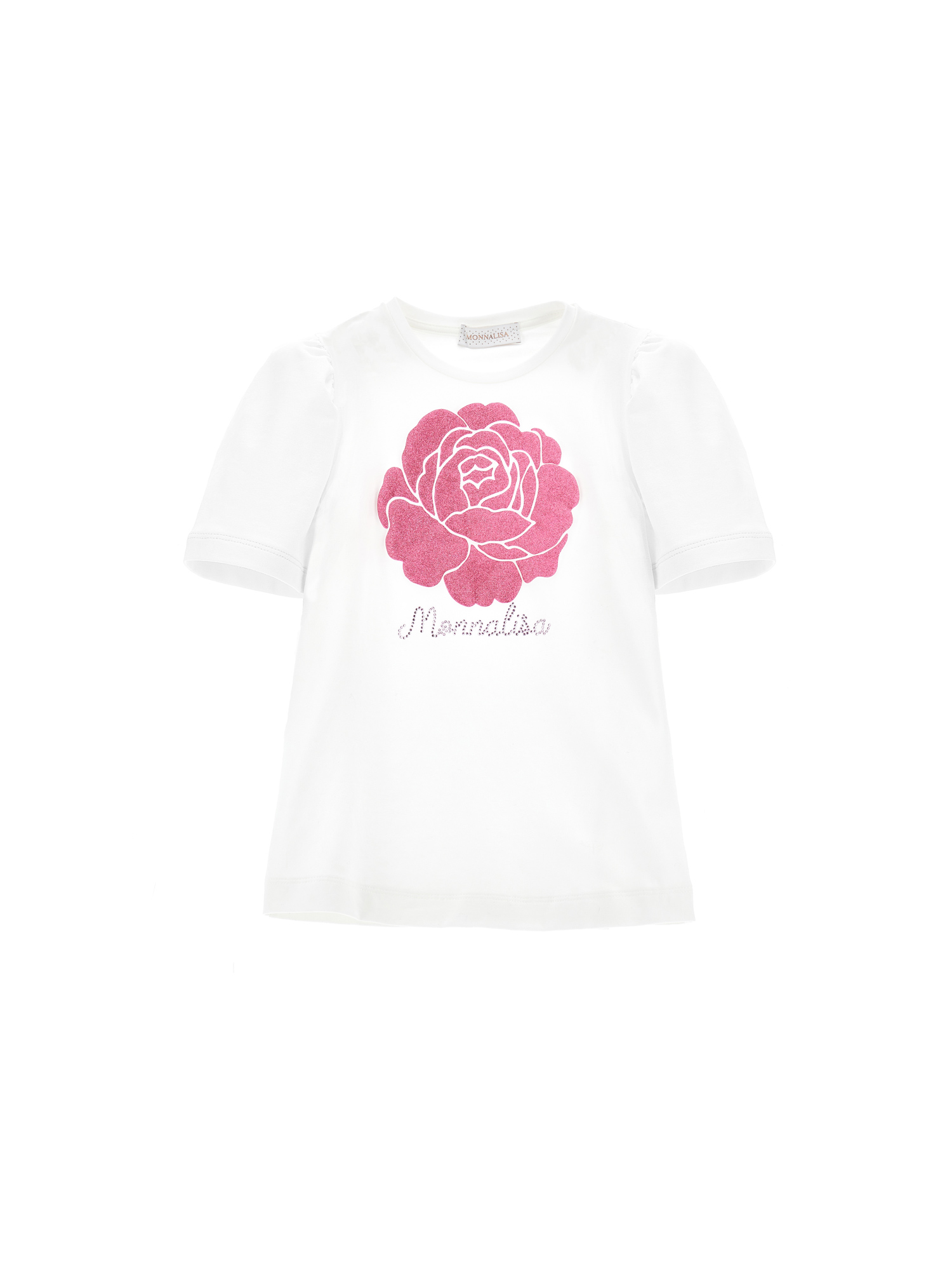 Monnalisa Kids'   T-shirt With Glitter Rose In Cream