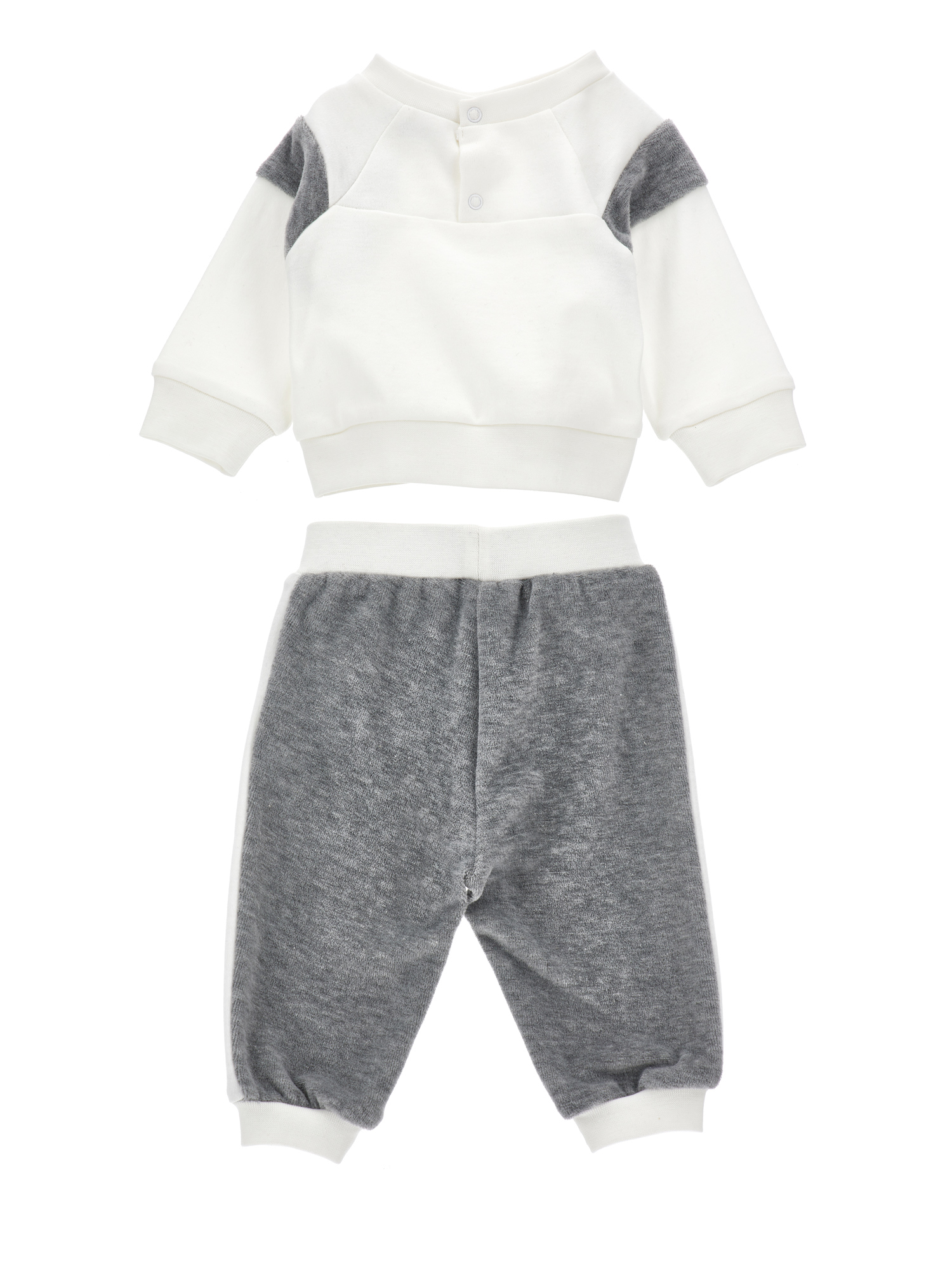 Monnalisa Two-piece Cotton Chenille Set In Cream + Grey