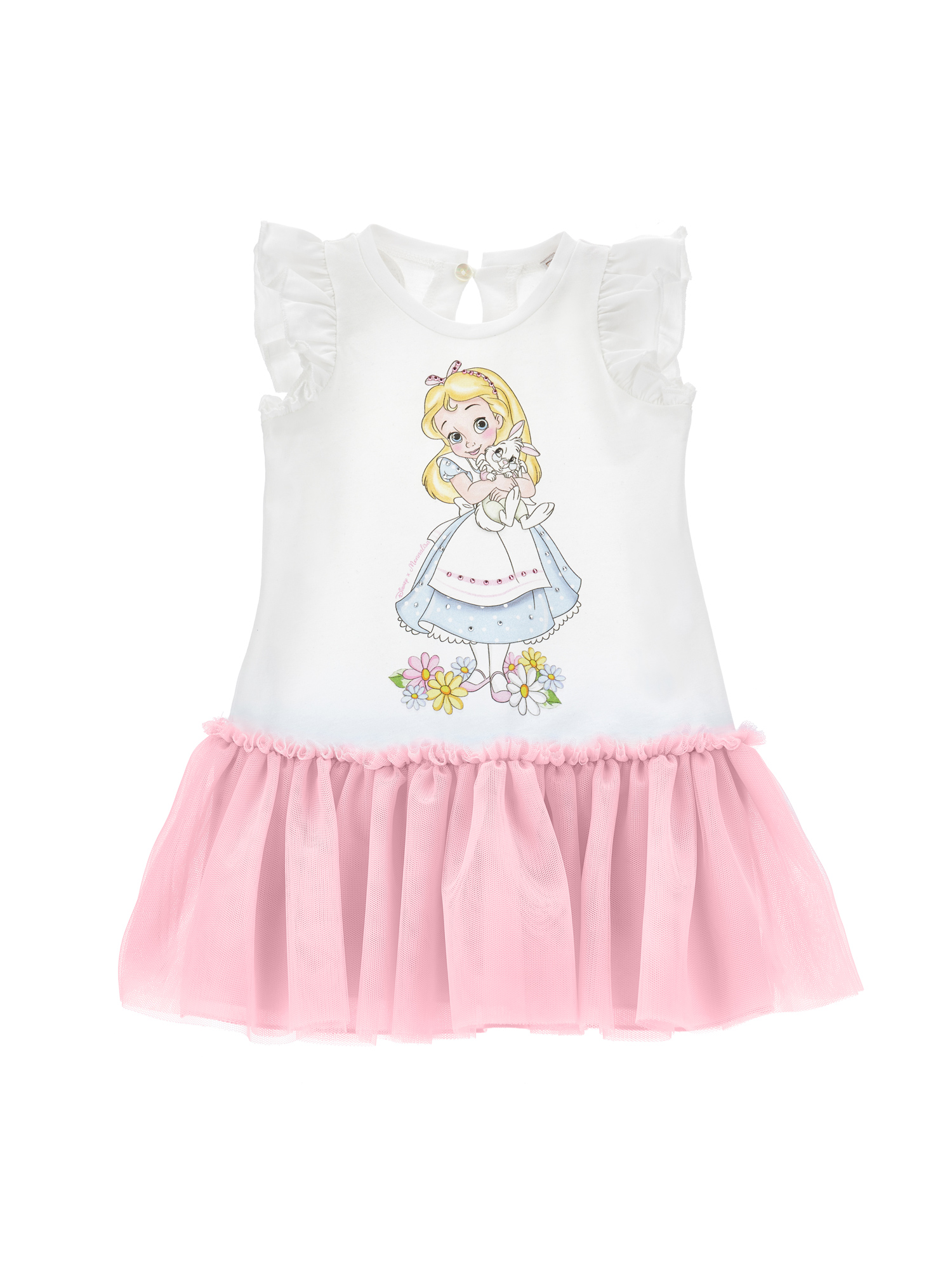 Monnalisa Printed Cotton Jersey Dress In White + Rosa Fairytale