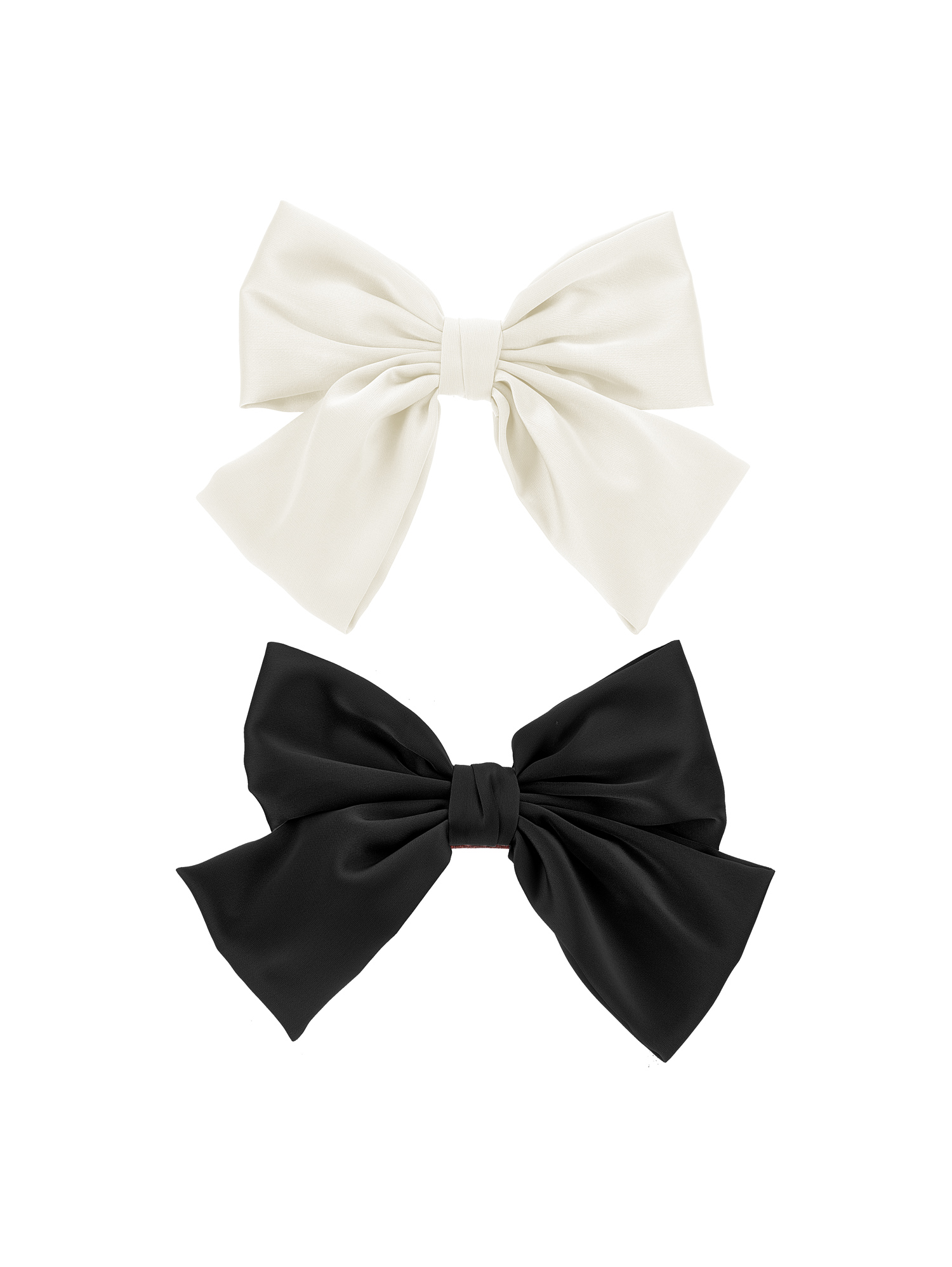 Monnalisa Set Of Two Bow Hair Clips In Cream + Black