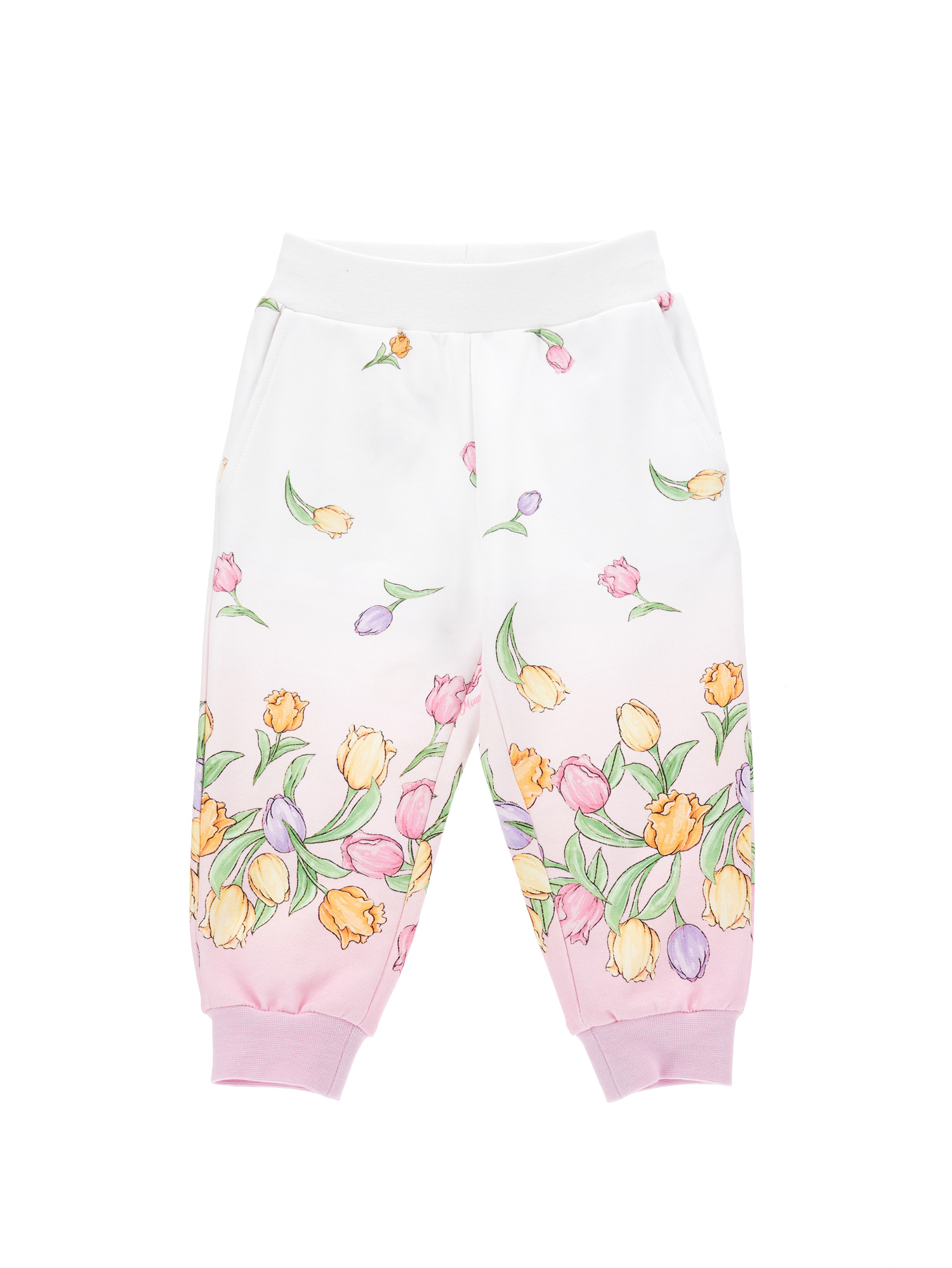 Monnalisa Kids'   Cotton Joggers With Tulip Print In Rosa Fairy Tale