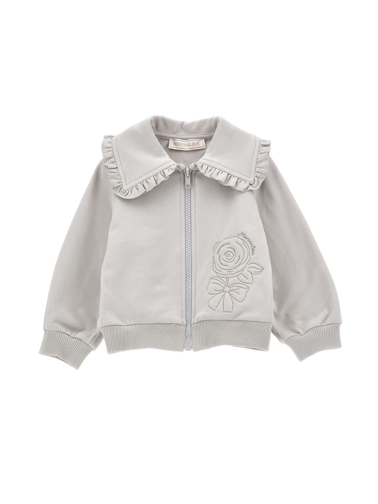 Monnalisa Kids'   Sweatshirt With Collar And Embroidery In Pearl Grey
