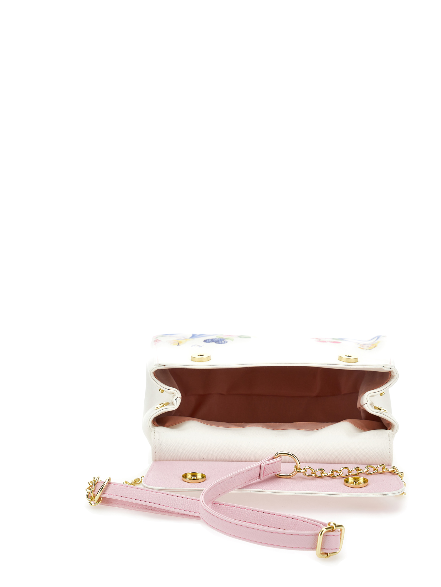 Monnalisa Alice Coated Fabric Bag In Cream + Pink