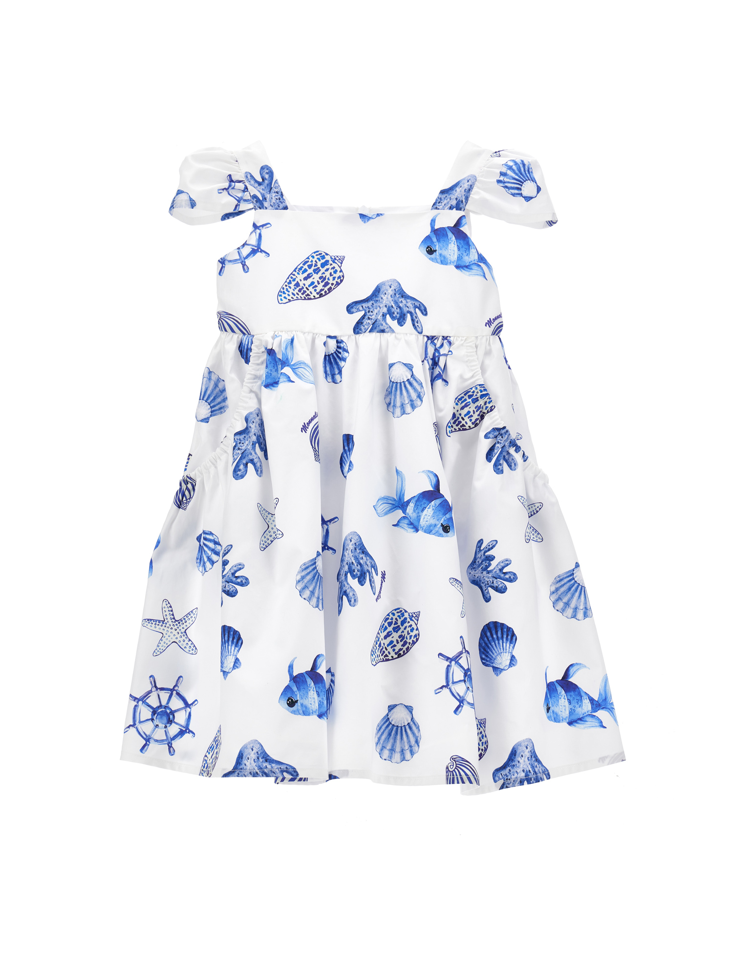 Monnalisa Babies'   Marine Print Satin Dress In White + Blue