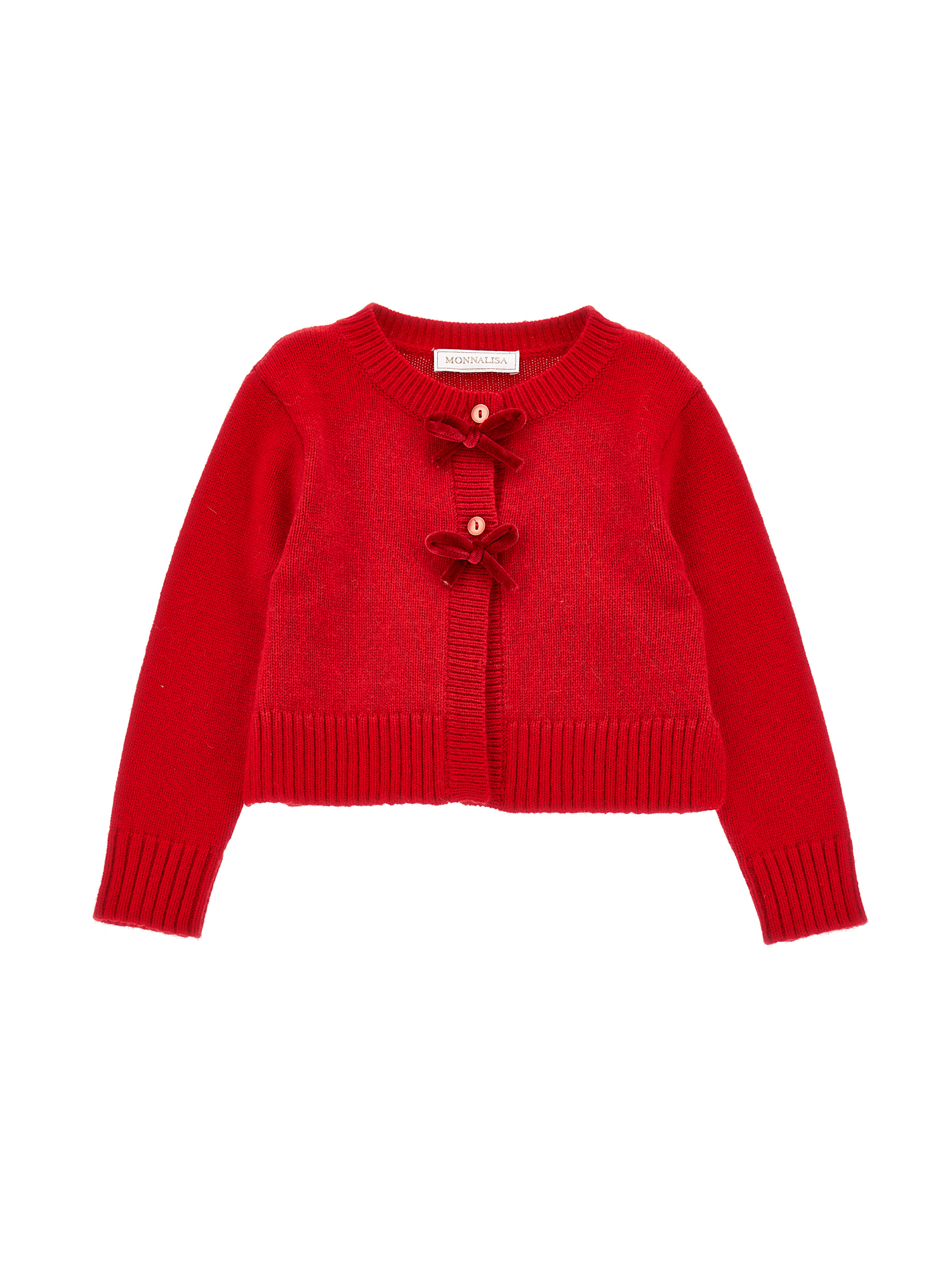 Monnalisa Weicher Cardigan Mit Samtschleifen In Ruby Red